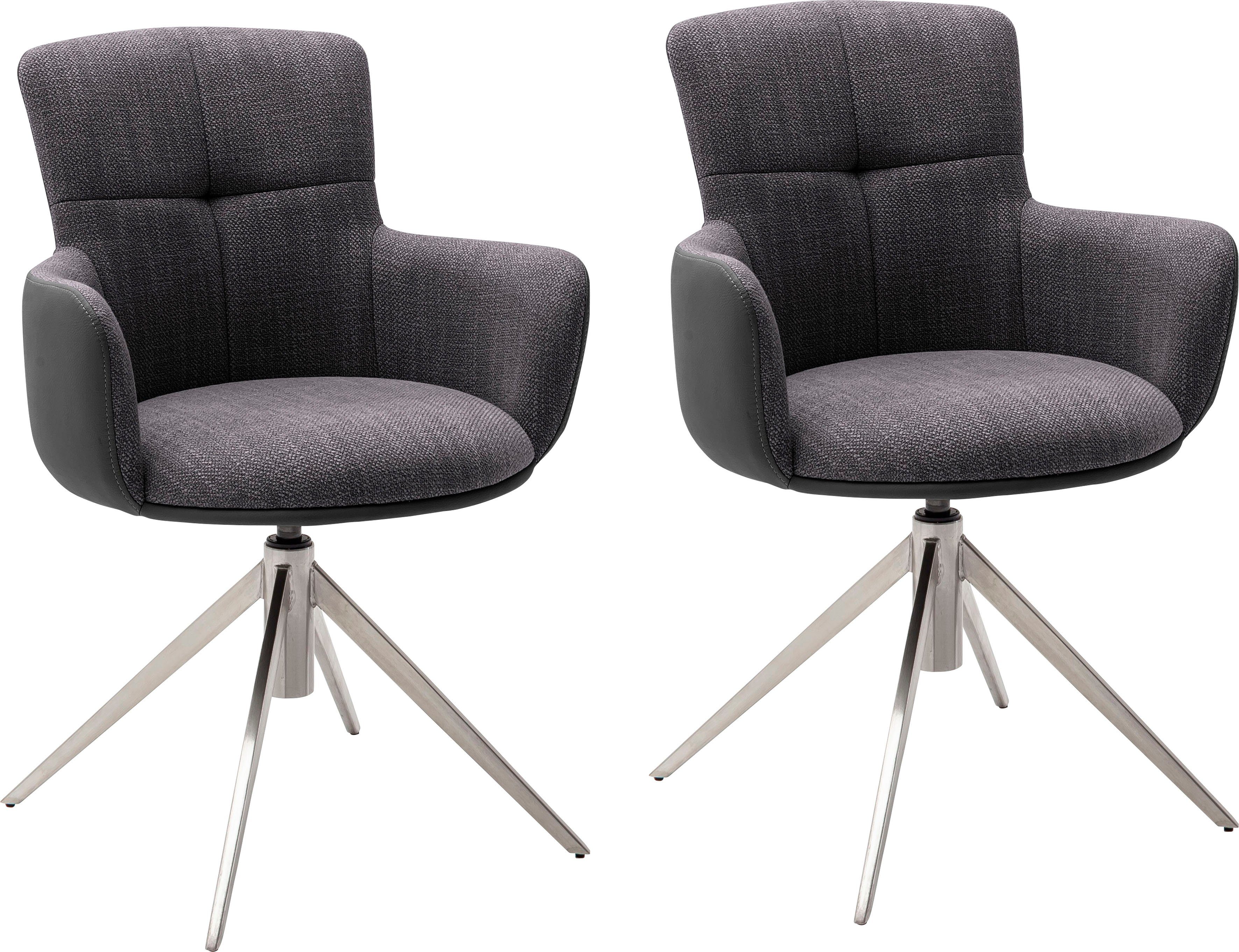 MCA furniture Esszimmerstuhl Mecana (Set, 2 St), 2er Set Materialmix, Stuhl 360° drehbar mit Nivellierung, bis 120 kg Antrazit | Edelstahl gebürstet | Antrazit