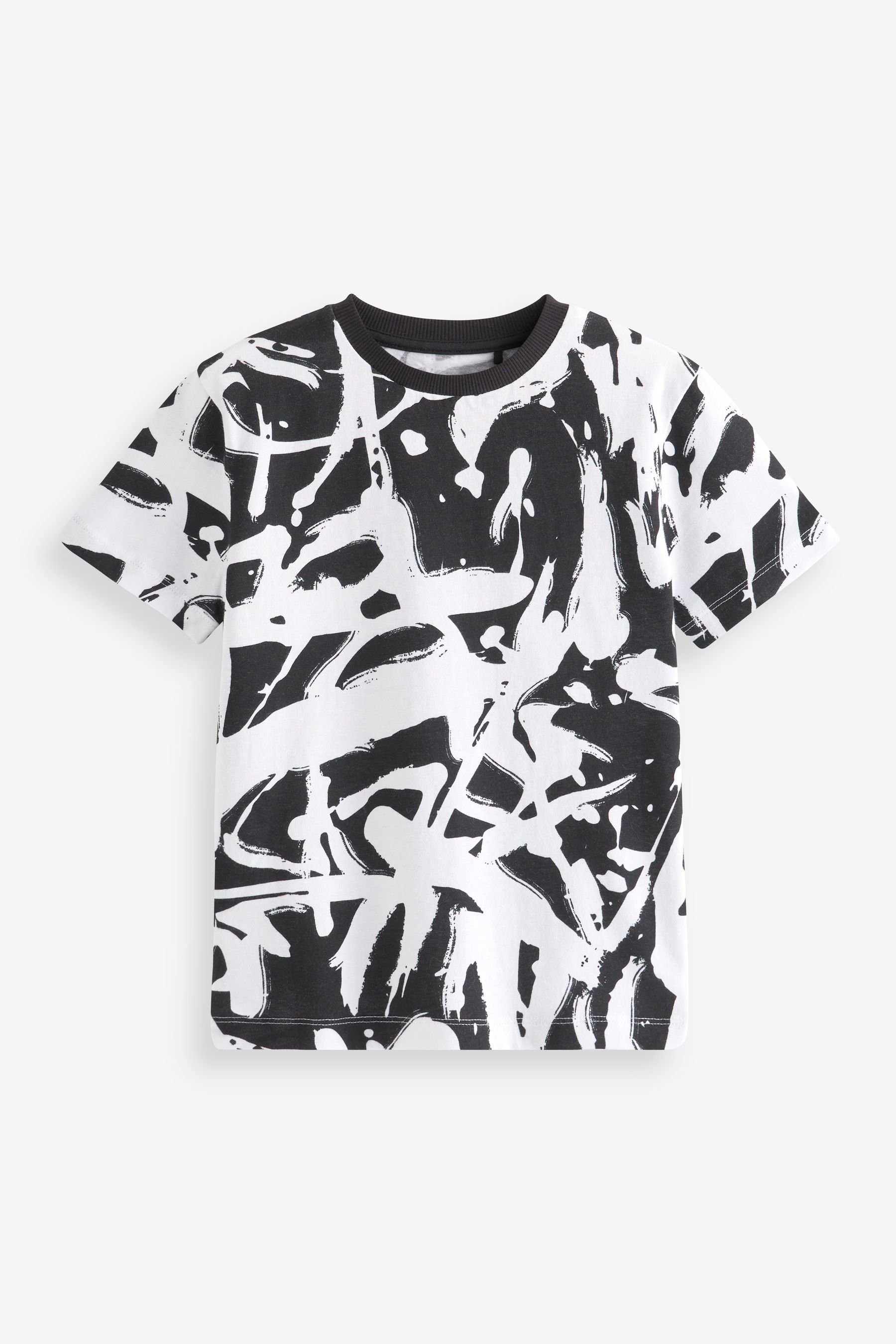 Next T-Shirt Kurzärmeliges T-Shirt mit durchgehendem Print (1-tlg) Black/White Scribble