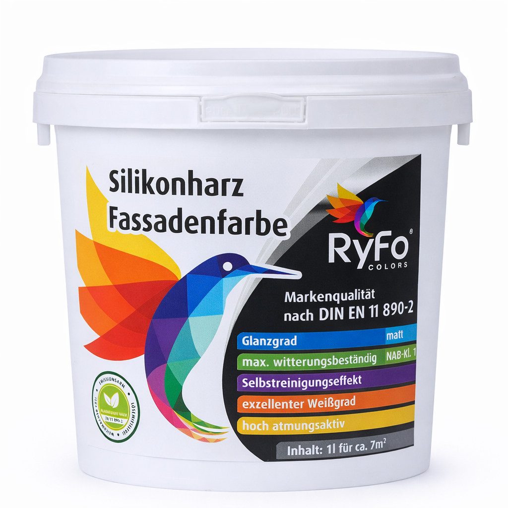 RyFo Colors Fassadenfarbe RyFo Colors Silikonharz Fassadenfarbe, Wasserabweisend, diffusionsfähig, schützt vor Schmutz, Algen, Pilzen