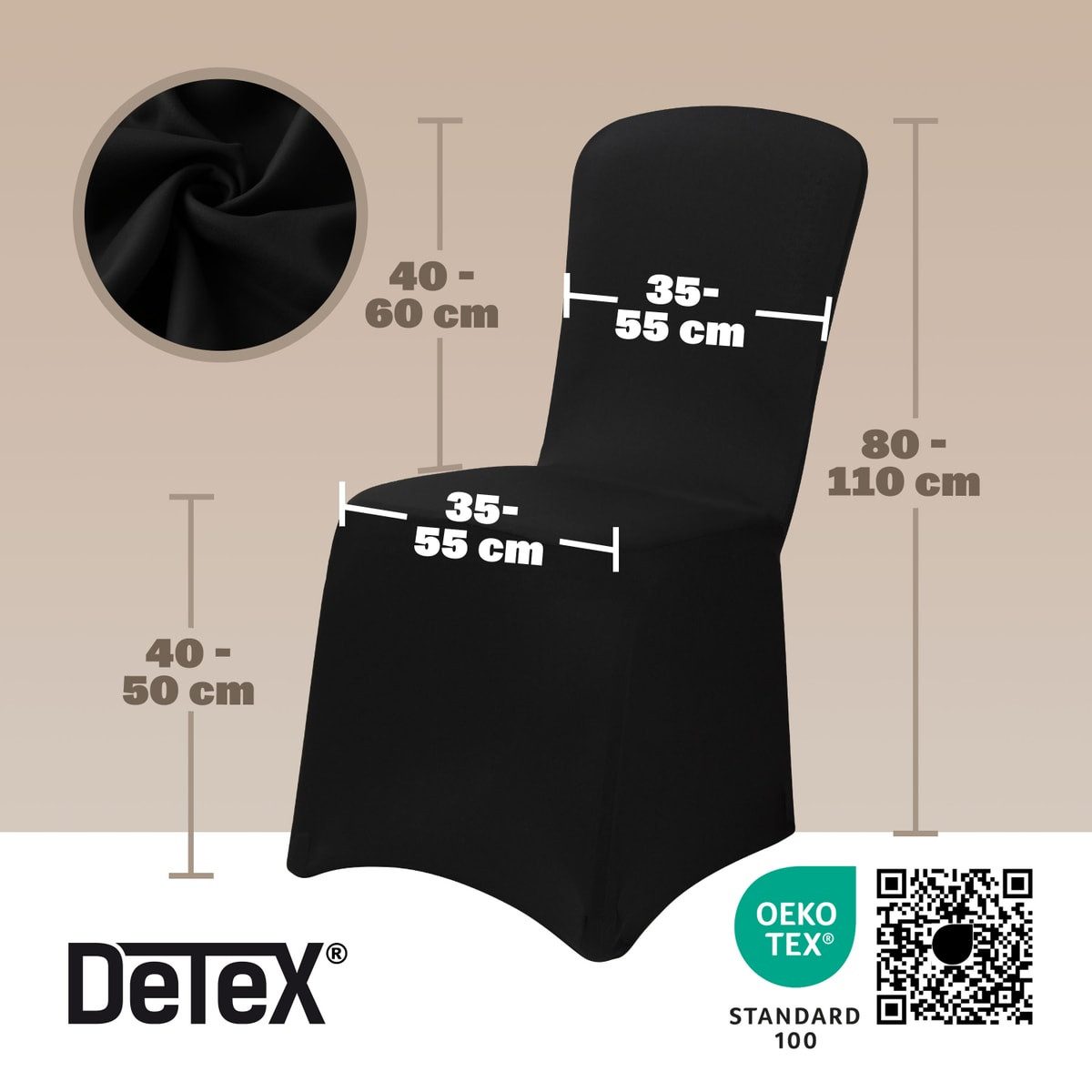 Detex Stuhlhusse, 6er Set Stretch Hussen für Stühle OEKO-TEX Stuhlüberzug Schwarz