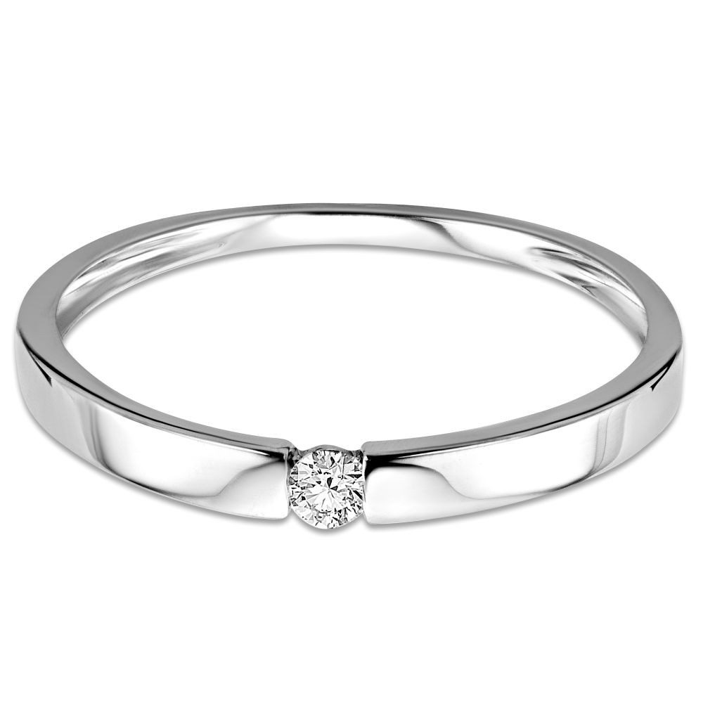 Miore Diamantring MIN923R - aus 9 Karat 375 Weißgold mit 0,05 Karat Solitär Diamant, Ringabmessungen Breite 2mm Höhe 1,5mm