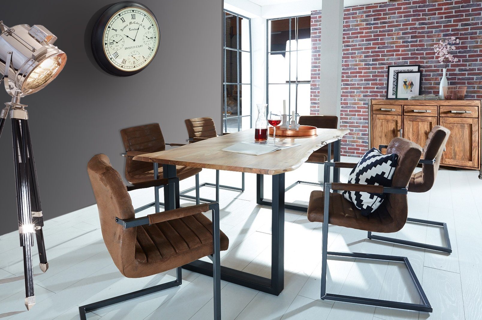 SAM® Essgruppe Lennart, Akazie massiv, Baumkante, Metallgestell U-Form und günstig online kaufen