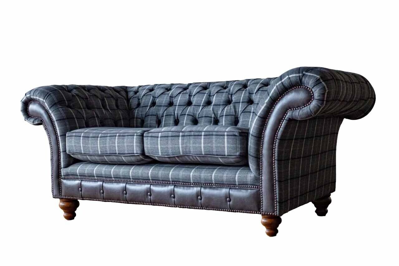 JVmoebel Sofa Designer Blauer Chesterfield Textil Luxus 2-Sitzer Stoff Couch, Made in Europe