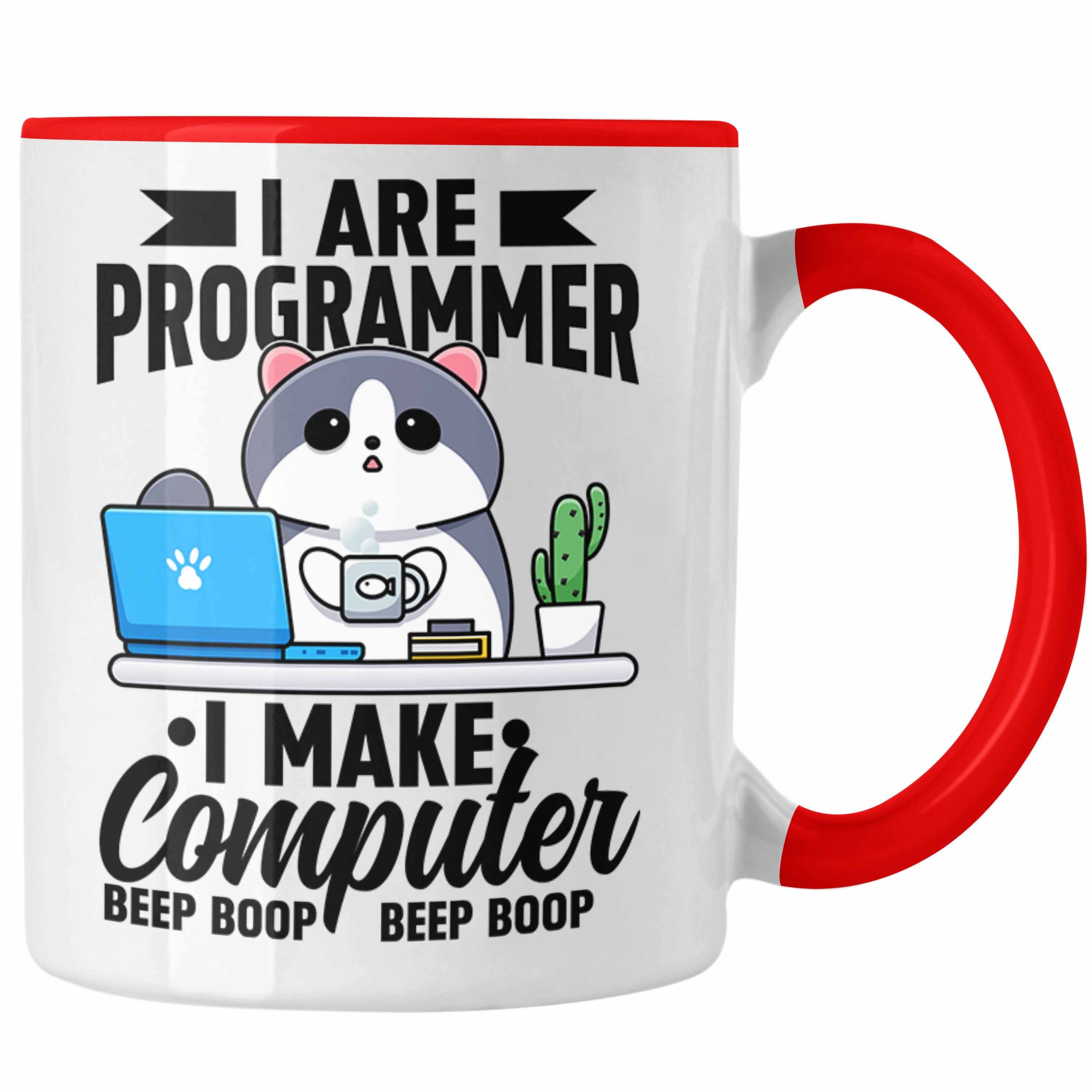 Trendation Tasse Trendation - Lustige Programmierer Tasse Geschenk Humor I Are Programmer I Make Computer Beep Boop Lustiger Spruch Rot