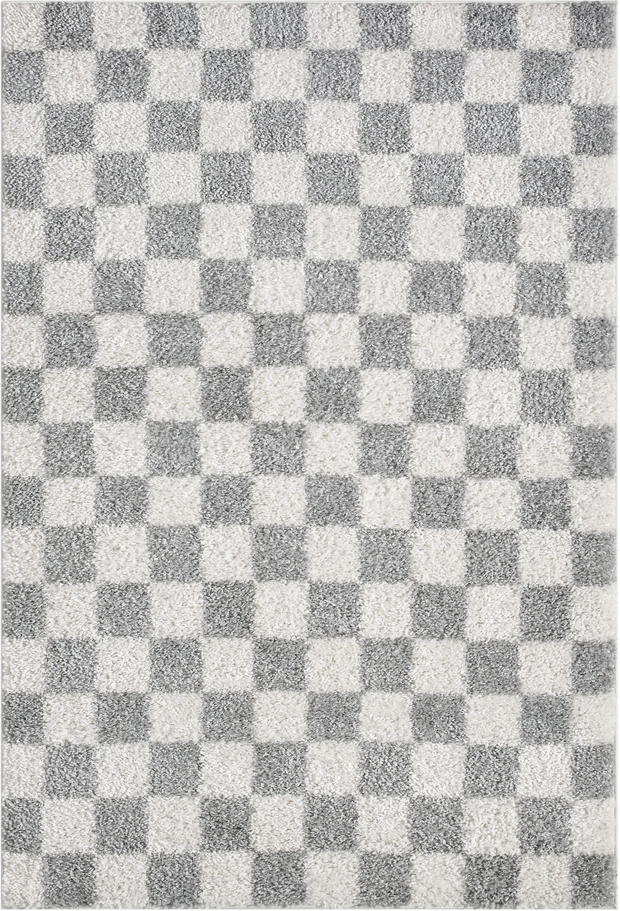 OTTO home Hochflor-Teppich Kiiki, Karo-Muster, rechteckig, Höhe: 30 mm, Kariert, auffälliges Schachbrettmuster, Wohnzimmer, Schlafzimmer
