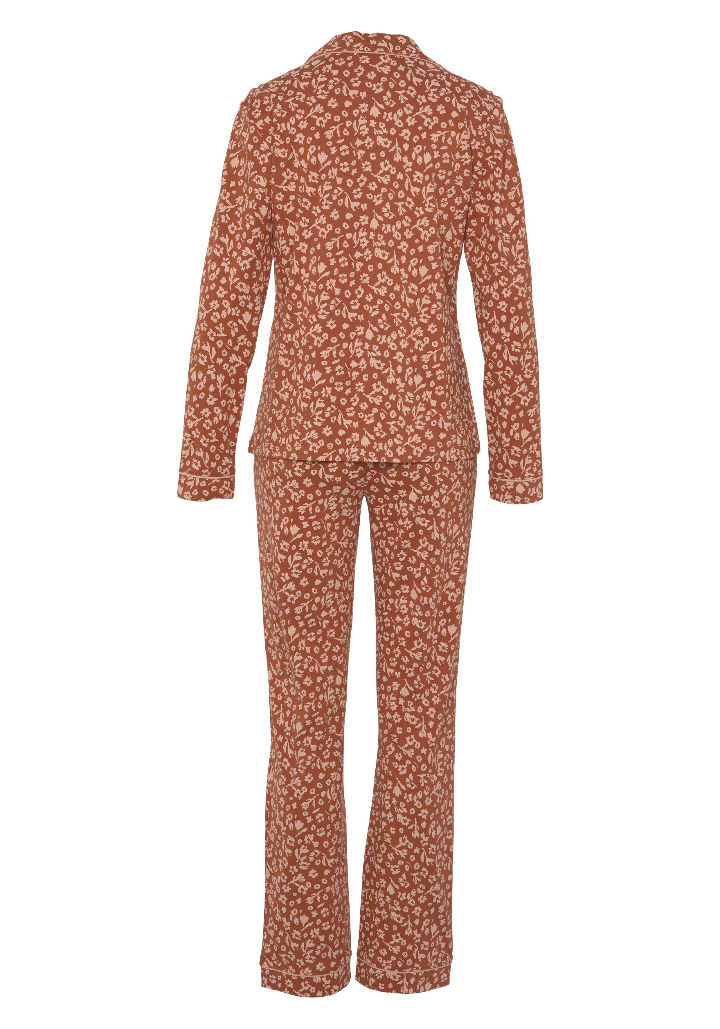 terracotta-geblümt klassischen (2 im Vivance Dreams tlg) Pyjama Schnitt