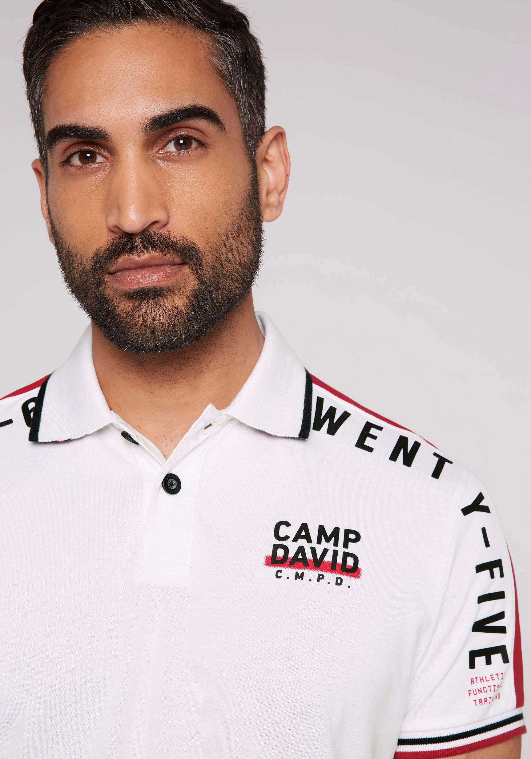 auf Vorder- Rückseite opticwhite und CAMP Ärmeln, Prints Poloshirt Rubber mit DAVID