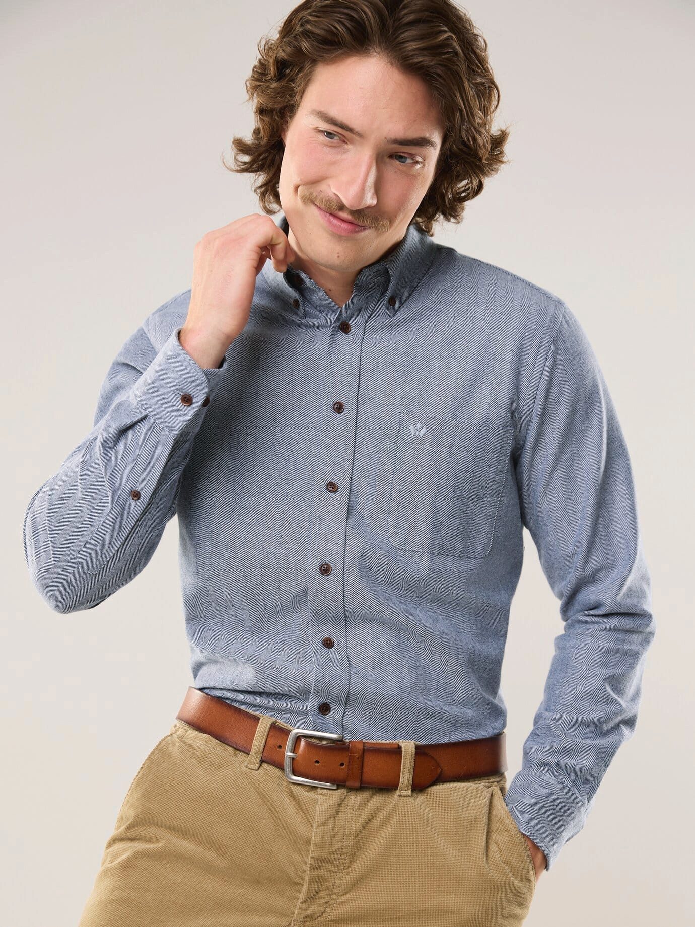 Walbusch Flanellhemd Herren Flanell-Hemd aus Baumwolle Regular fit Kentkragen Langarm, klassisch, atmungsaktiv, wärmend