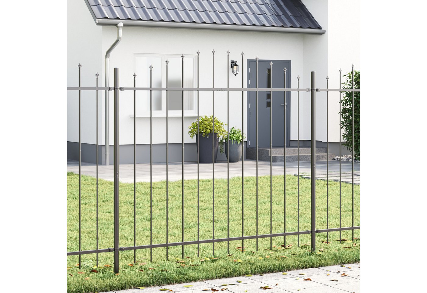 Thumbnail - vidaXL Gartenzaun Gartenzaun mit Bogenoberteil in Grau 5,1 x 1,25 m aus Stahl, (3-St)