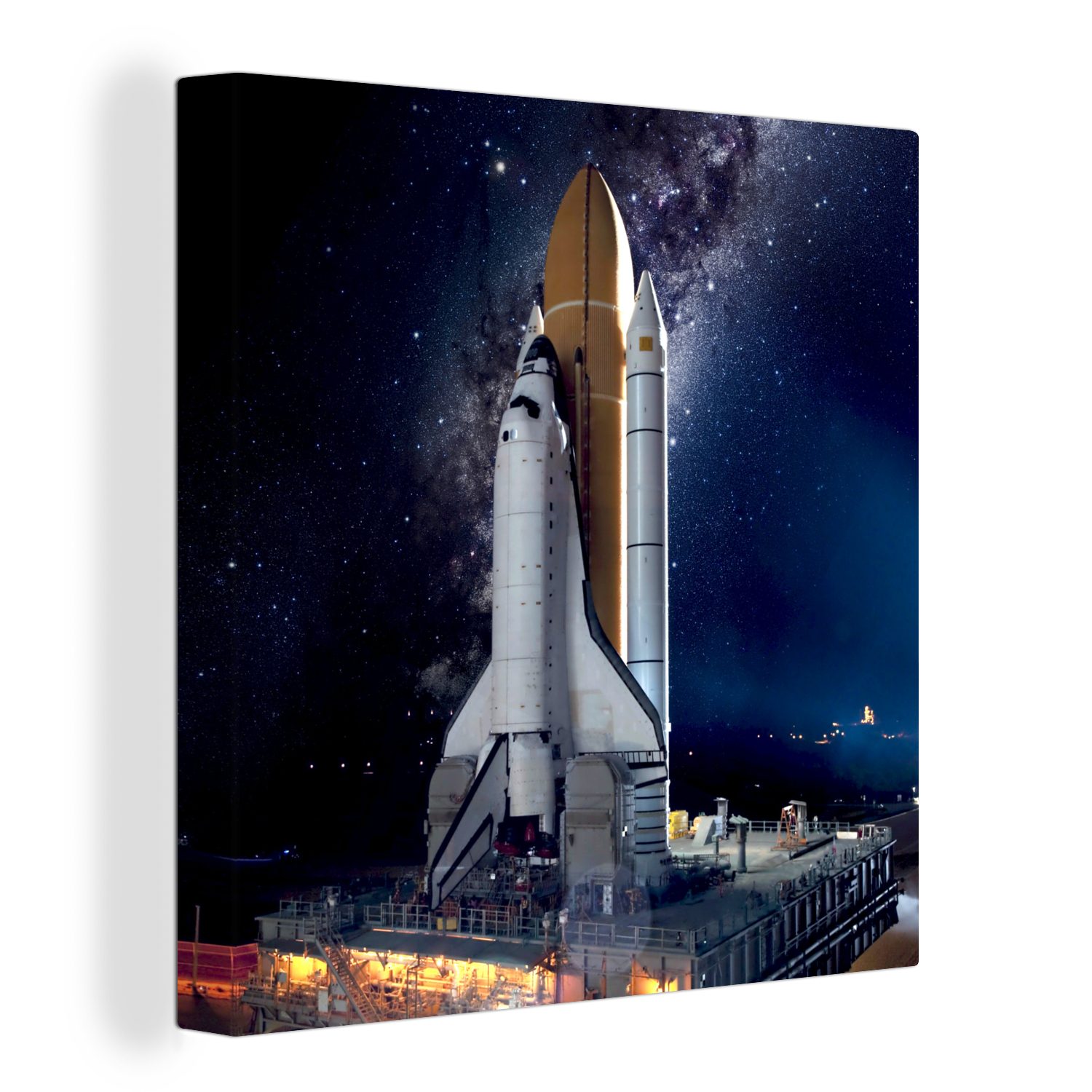 OneMillionCanvasses® Leinwandbild Rakete - Sternenhimmel - Weltraum, (1 St), Leinwand Bilder für Wohnzimmer Schlafzimmer