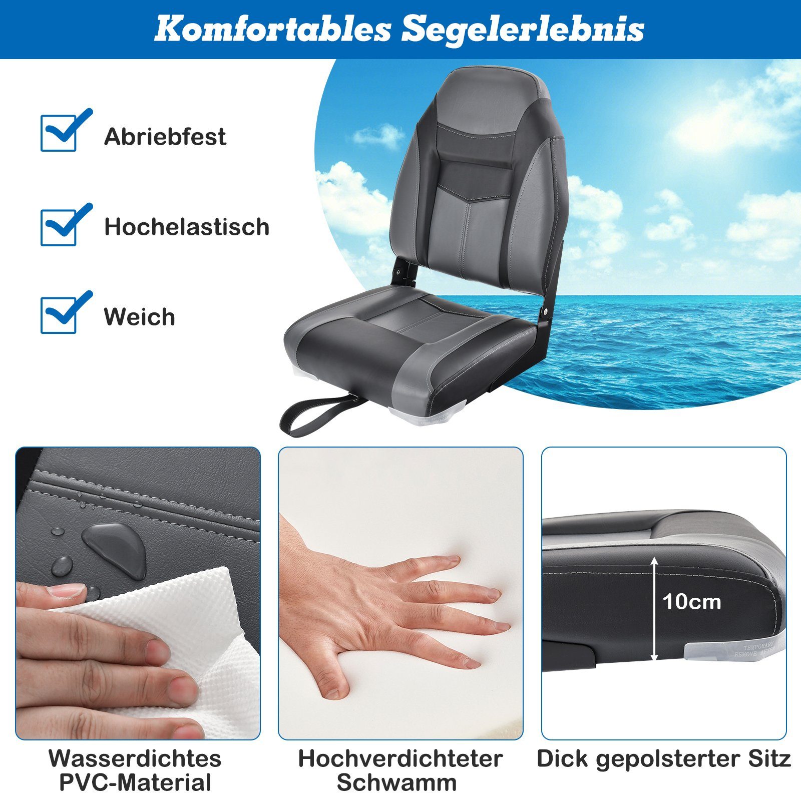 COSTWAY Segelboot Bootsstuhl, Steuerstuhl, (1-St), klappbar