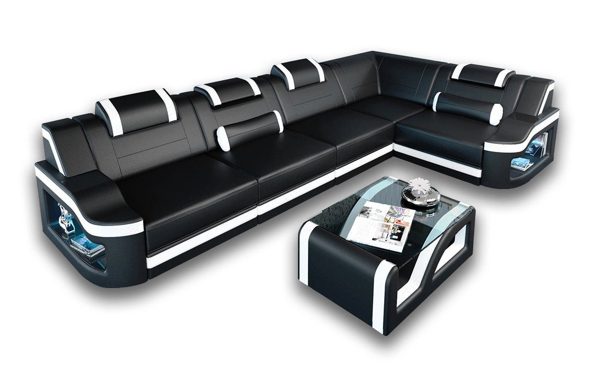 Sofa Bettfunktion LED, Designersofa L mit Couch, Ledersofa wahlweise Padua Dreams als Form Ledercouch Schlafsofa, mit Sofa, Leder Ecksofa