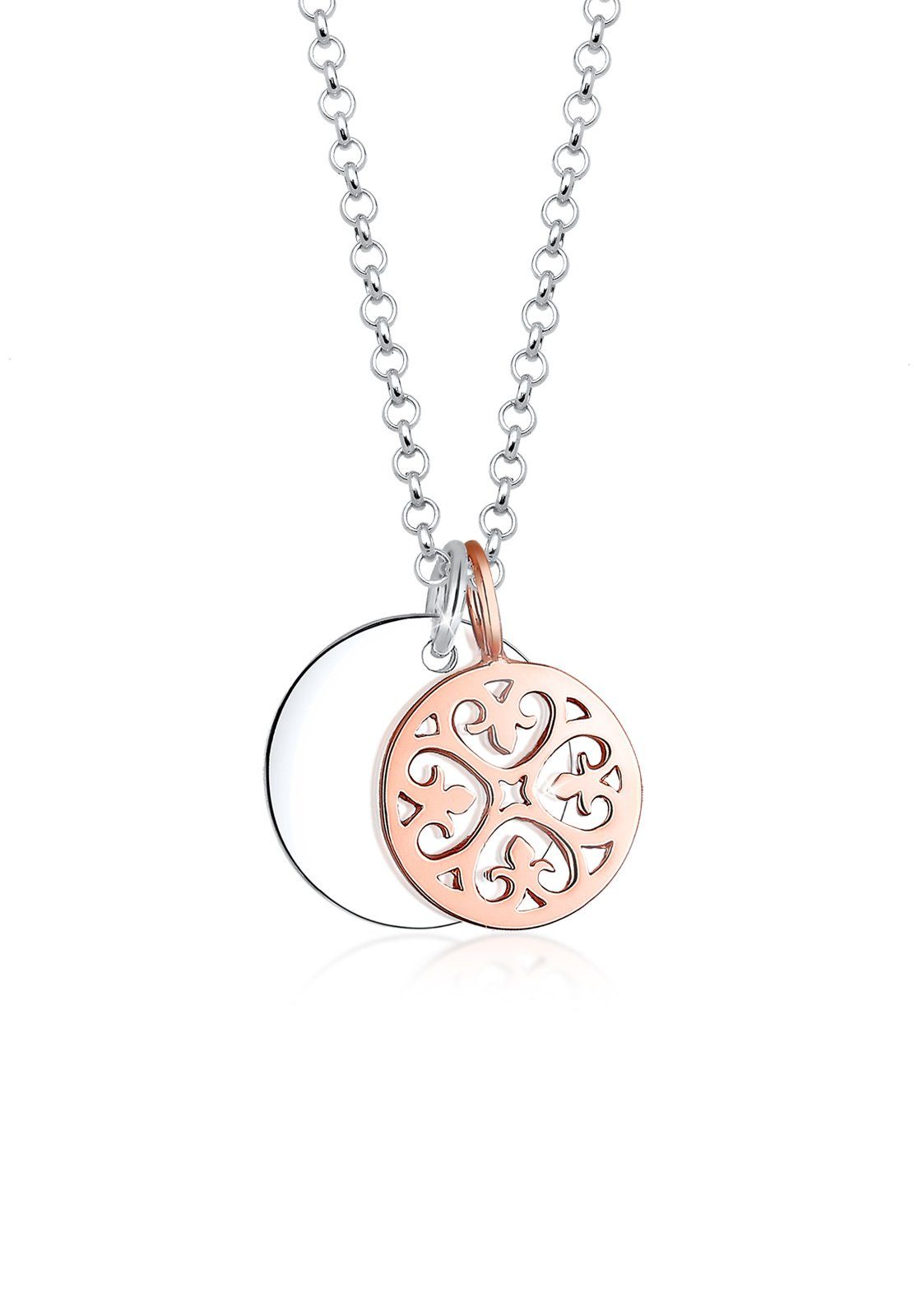 Elli Kette mit Anhänger Bi Color Ornament Kreis 925 Sterling Silber, Kreis