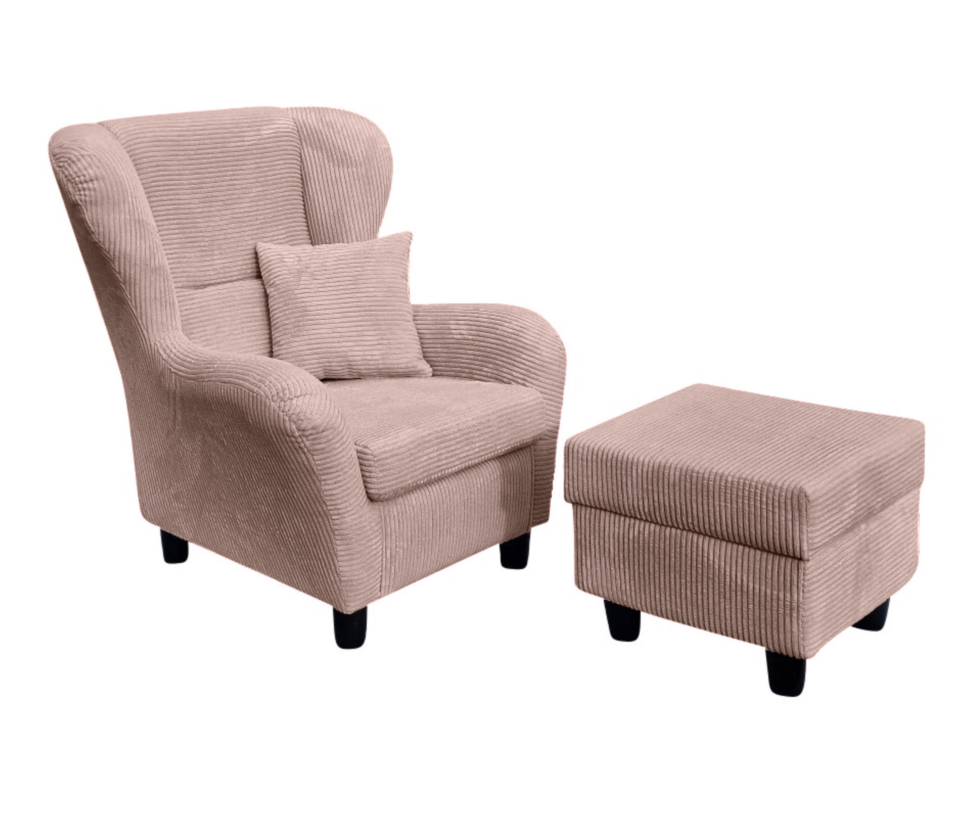 luma-home Ohrensessel 18021 (mit Hocker und Zierkissen, Wellenunterfederung günstig online kaufen