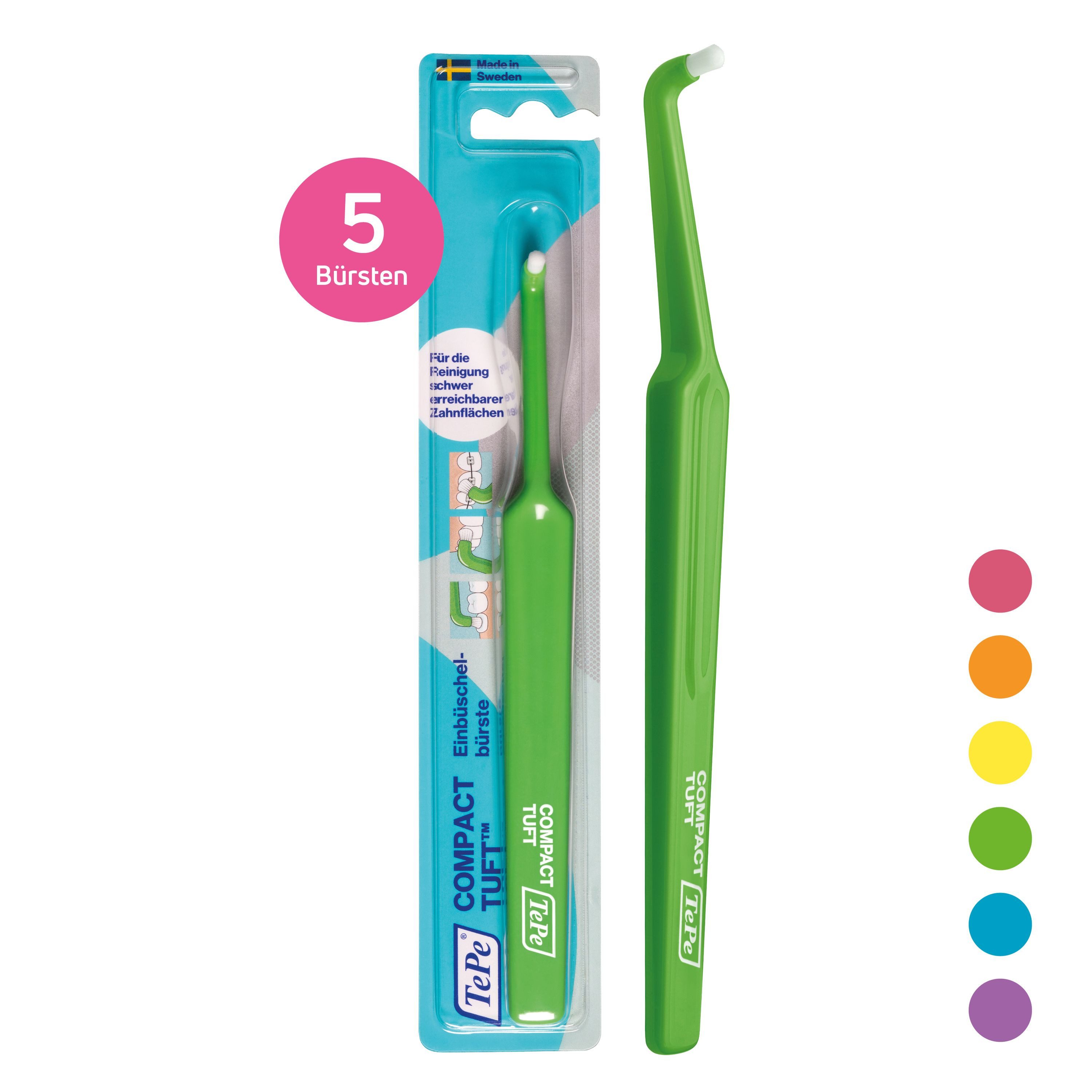 TePe Zahnbürste TePe Compact Tuft Einbüschelbürste, Spezialbürste, 5 Stück, Abgewinkelter Kopf