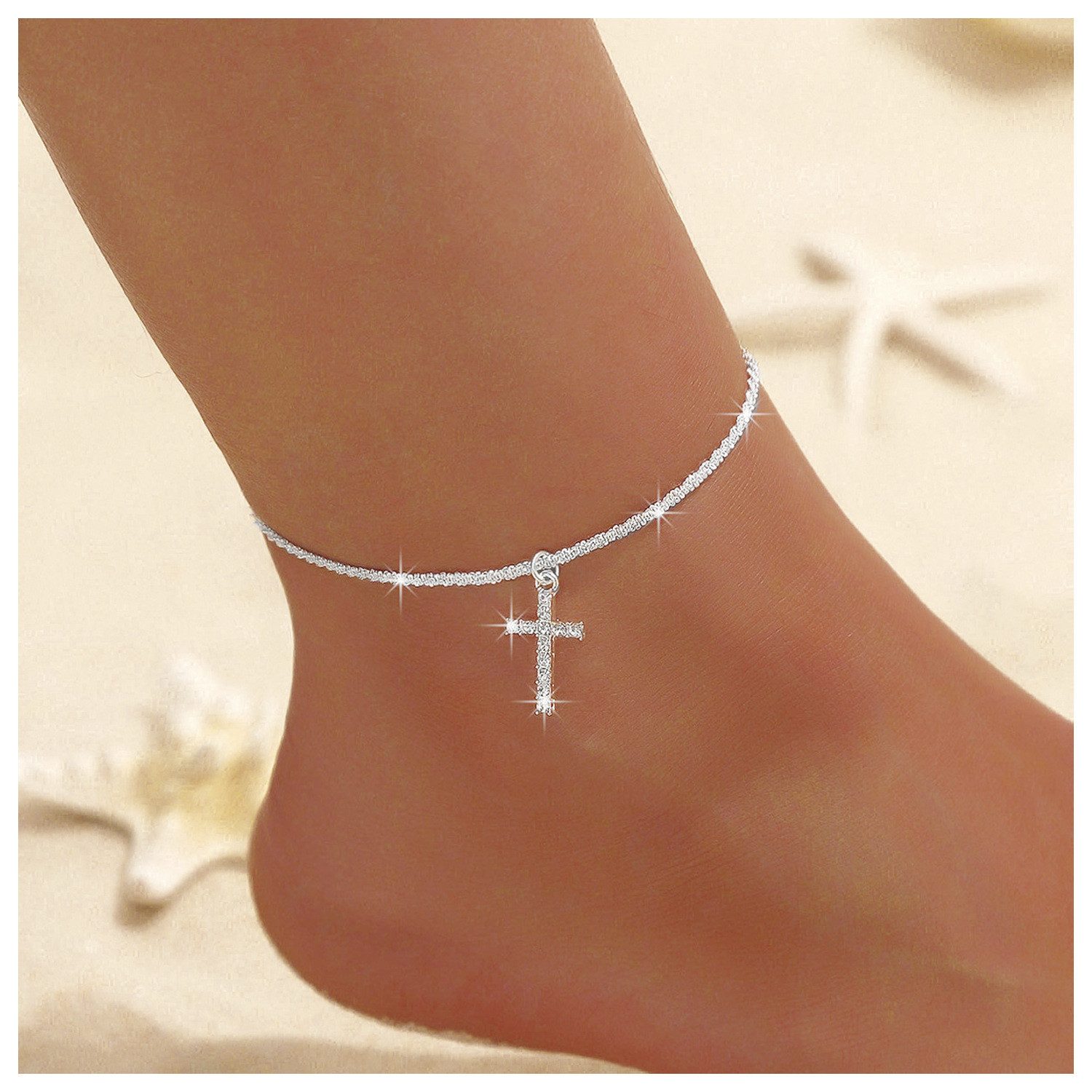 KARMA Fußkette mit Anhänger Fußkettchen Damen Kreuz Anhänger Strass Kristal günstig online kaufen