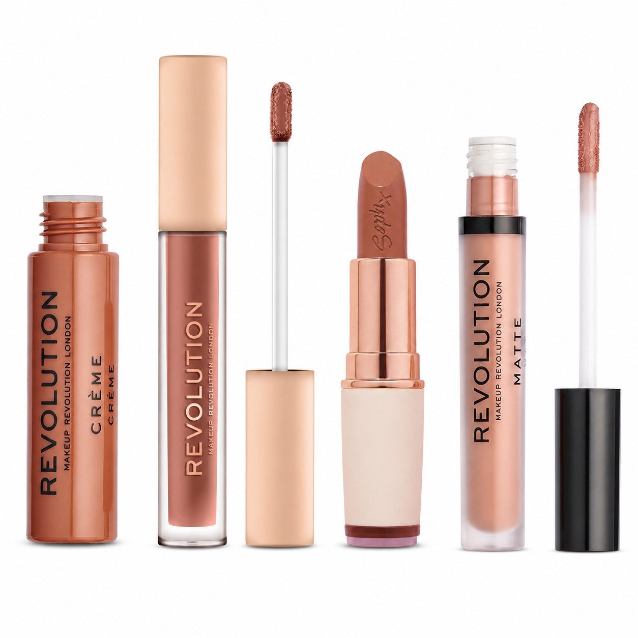 MAKE UP REVOLUTION Lippenstift Lippen-Set – Cremiger Lippenstift + Metallischer Gloss + Matter Gloss, 1-tlg.