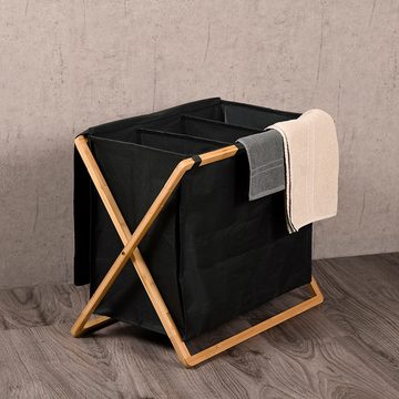 KESPER® Wäschesortierer Wäschekorb Wäschesack Wäschebox 3er Einteilung, aus Bambus und recyceltem Polyester
