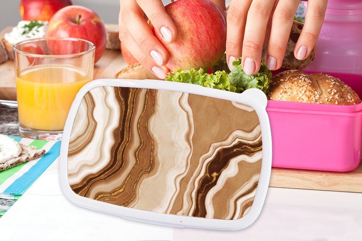 MuchoWow Lunchbox Edelsteine Kunststoff, - Brotbox Erwachsene, für Brotdose Braun Snackbox, Kinder, - Kunststoff Stein, rosa (2-tlg), Achat Mädchen, 