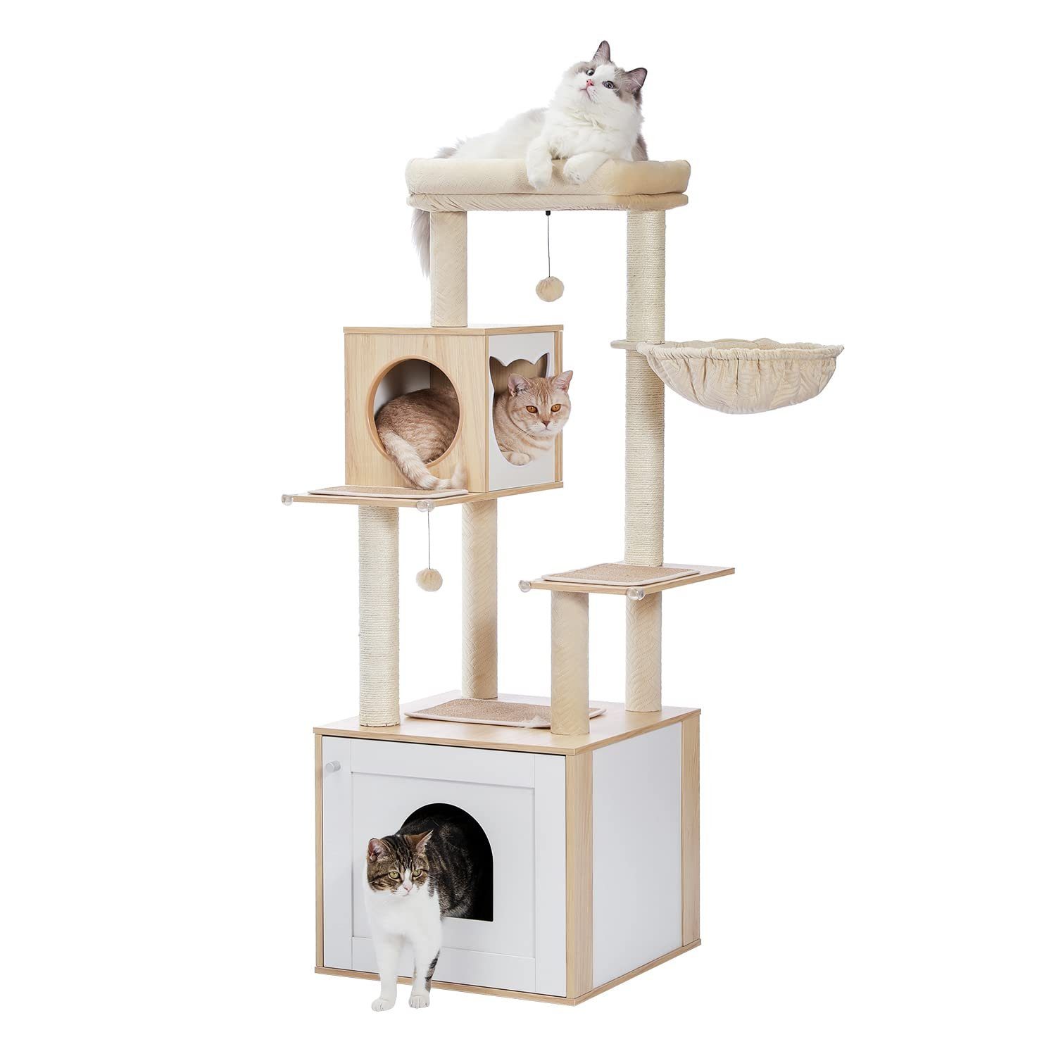 Kratzbaum Moderner Katzenbaum Holz mit Aufbewahrungsschrank, Braun und Schwarz