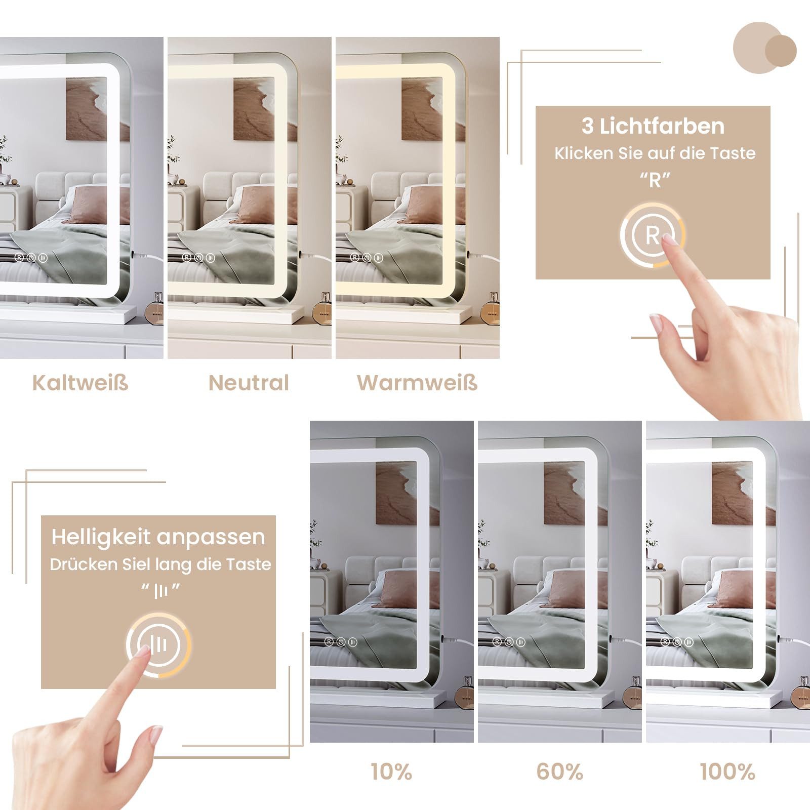 Dripex Schminkspiegel Hollywood Make-up Spiegel mit 3 Farblichtmodi USB Ans günstig online kaufen