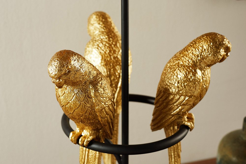 riess-ambiente Tischleuchte WILDLIFE 75cm schwarz / gold, Ein-/Ausschalter, ohne Leuchtmittel, Wohnzimmer · Stoff · Metall · Marmor · Papagei-Skulptur · Schlafzimmer