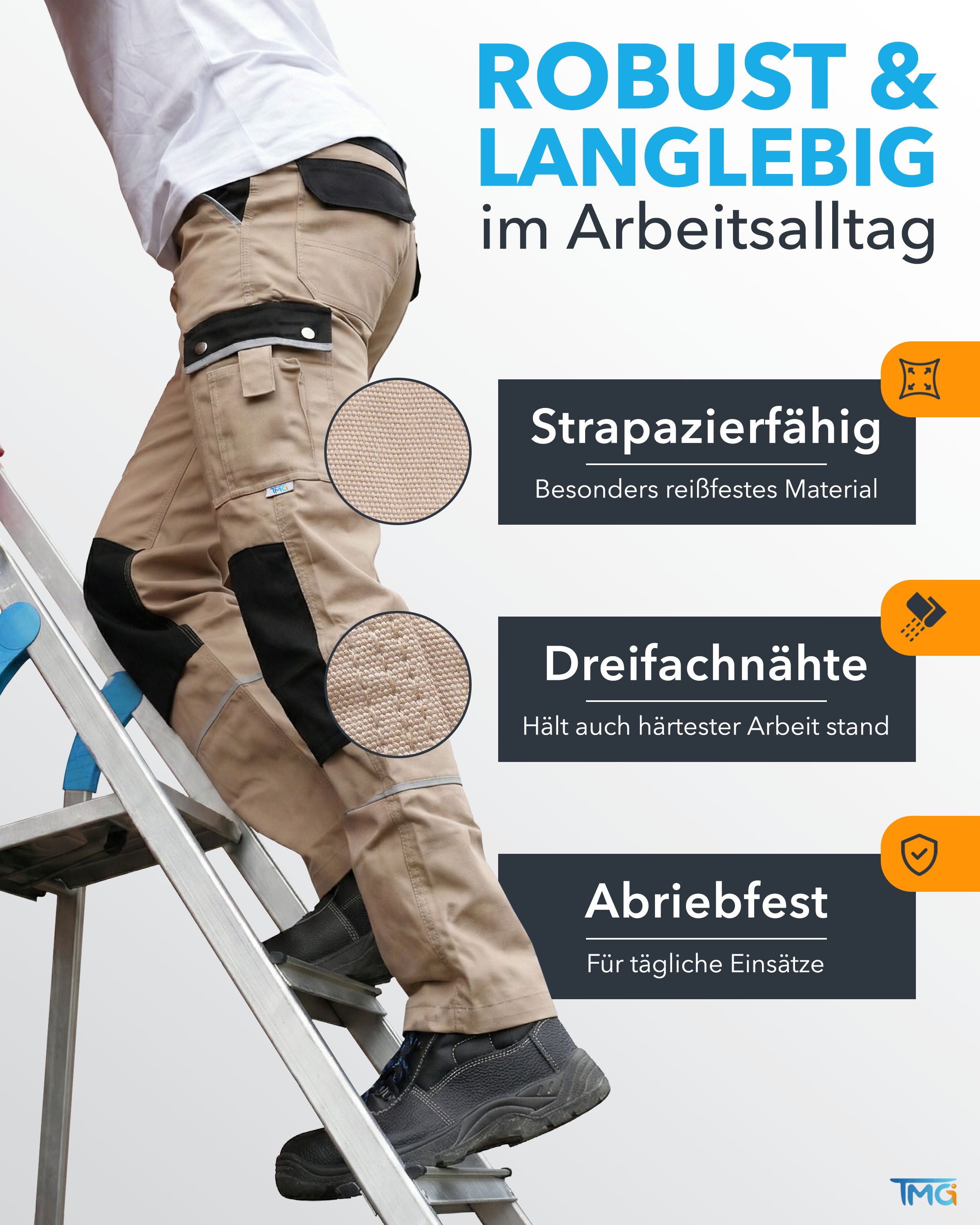 TMG International Arbeitshose Arbeitshose Bundhose Cargohose Style Arbeitshose Herren mit Kniepolstertaschen in Übergrößen erhältlich