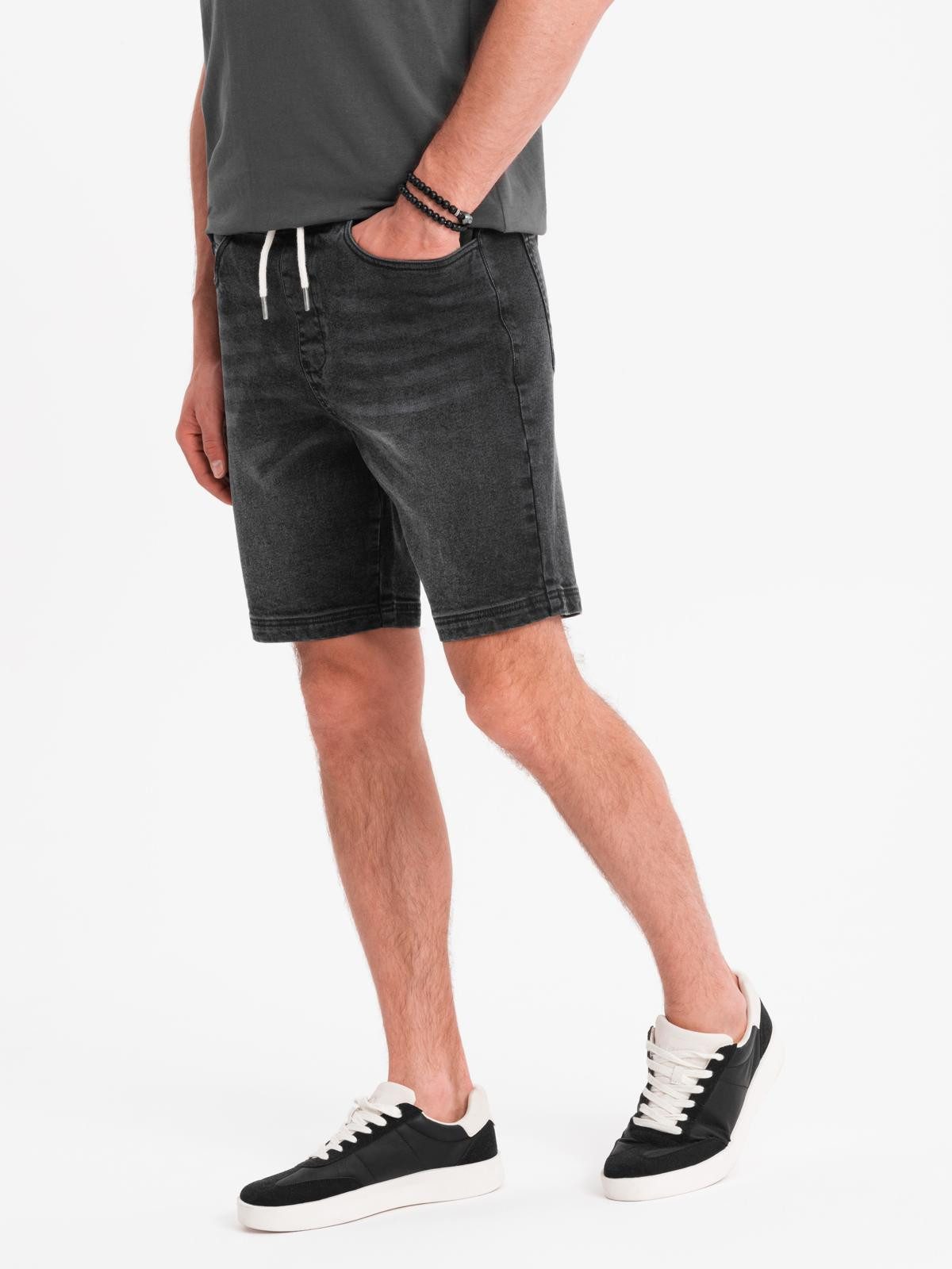 Jeansshorts Herren Denim Shorts mit elastischem Bund Schwarz S