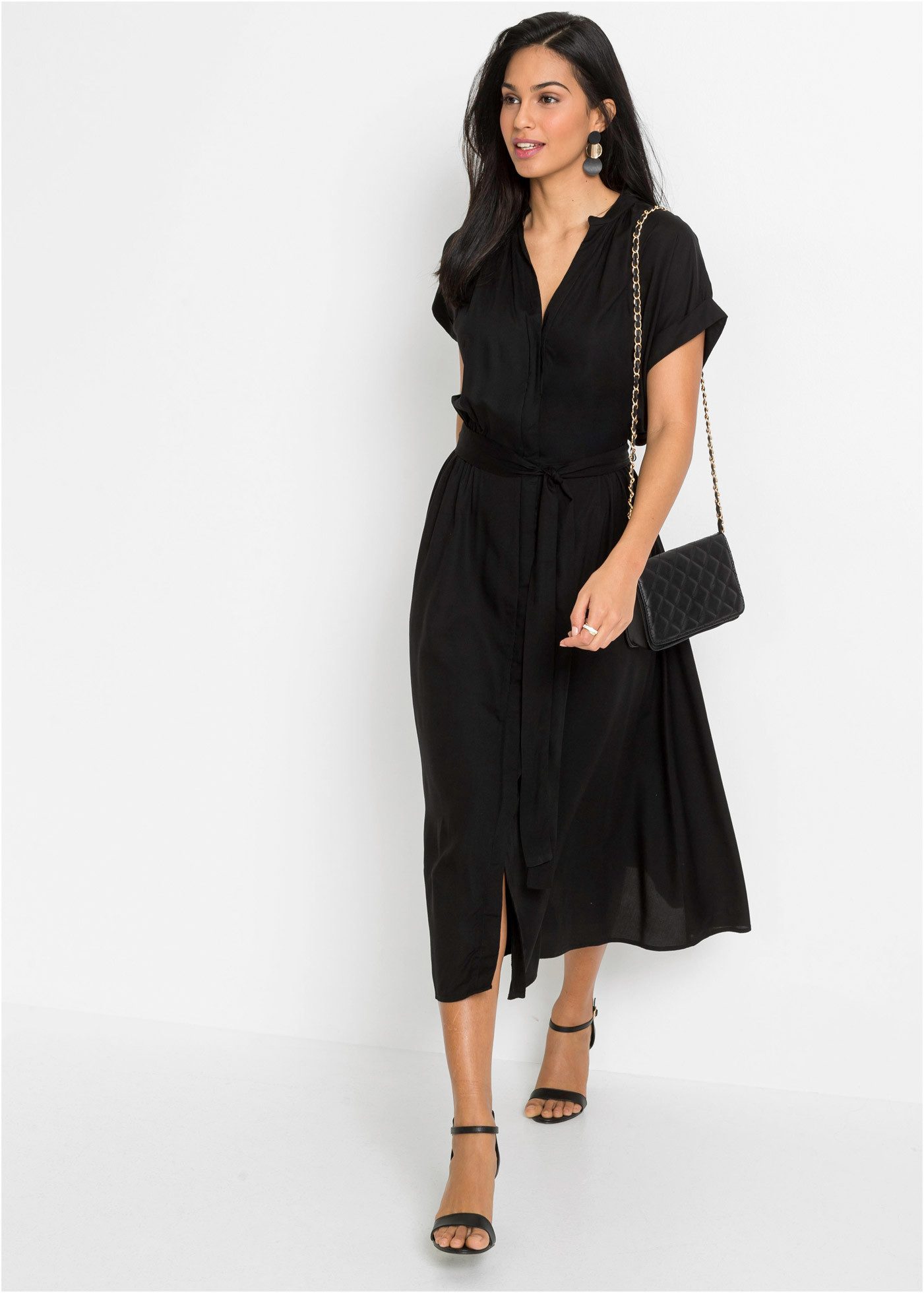 bonprix Hemdblusenkleid für stilvollen Auftritt, aus Viskose, ausgestellte Passform