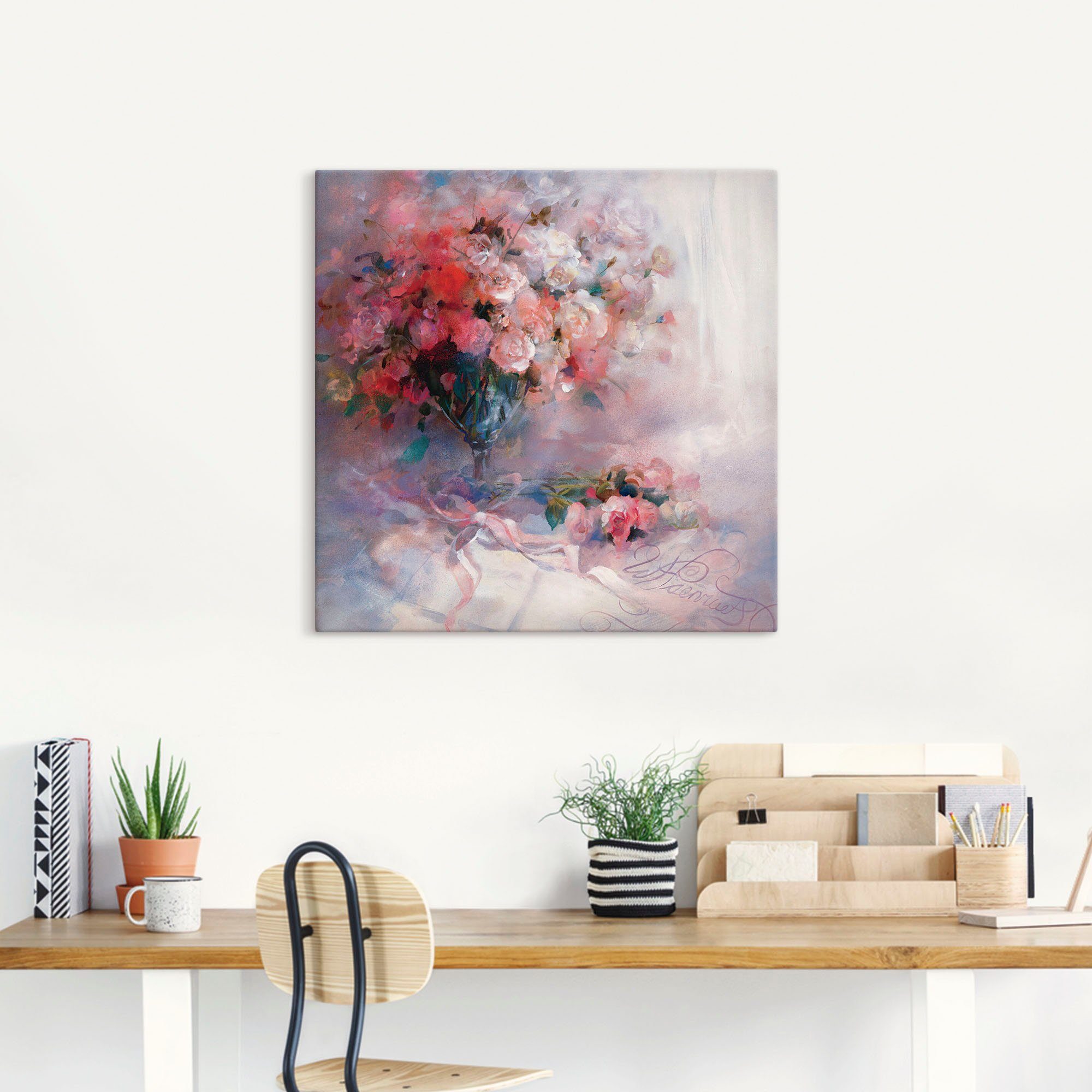 Artland Leinwandbild Rosenstrauß, Blumen (1 St), auf Holzrahmen gespannt