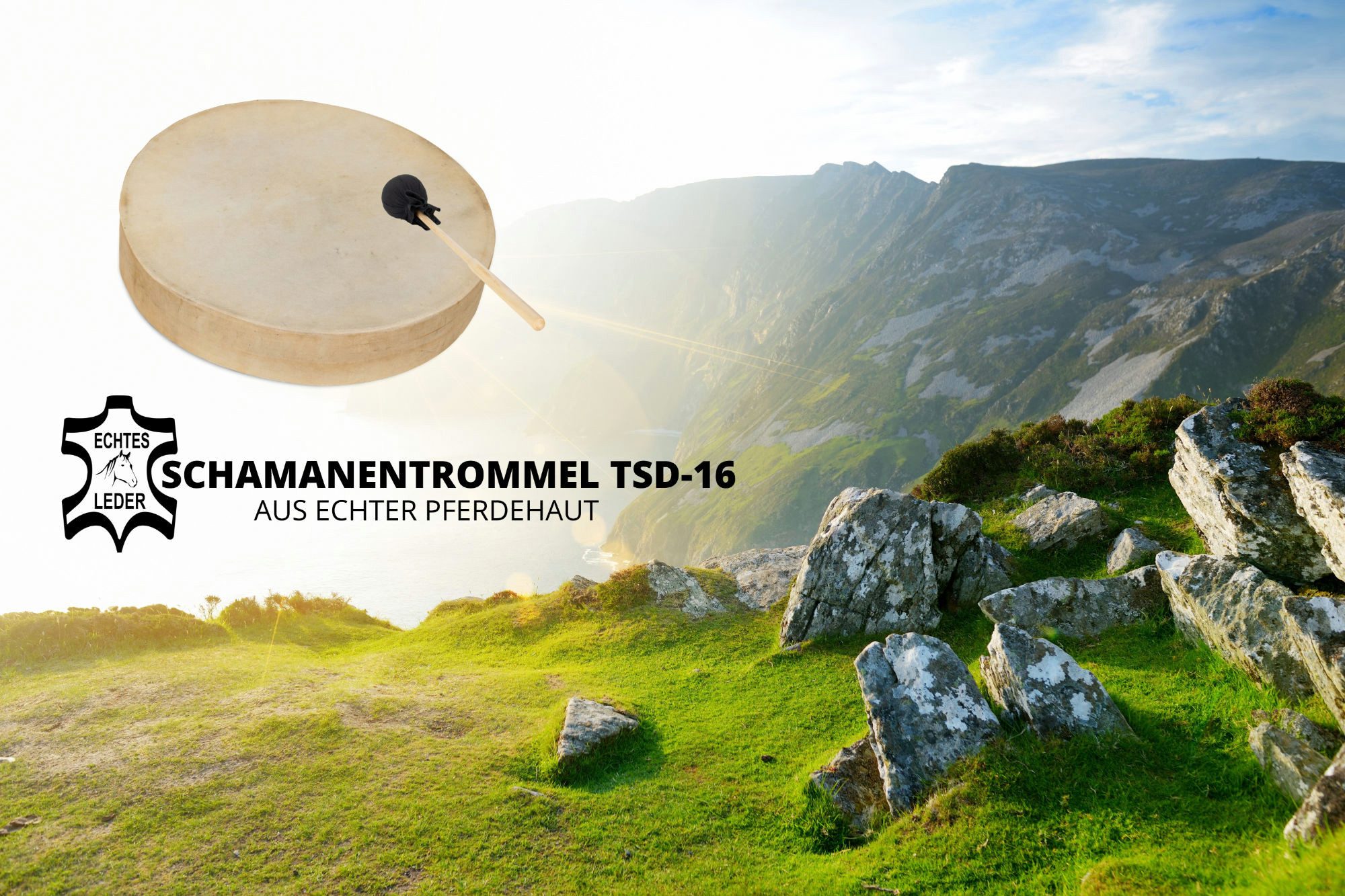 Classic Cantabile Trommel Classic Cantabile TSD-16 Schamanentrommel 16" Set mit Ständer,TSD-16, 3-St., Inkl. Schlägel und Ständer, Kraftvolle, energetische Wirkung