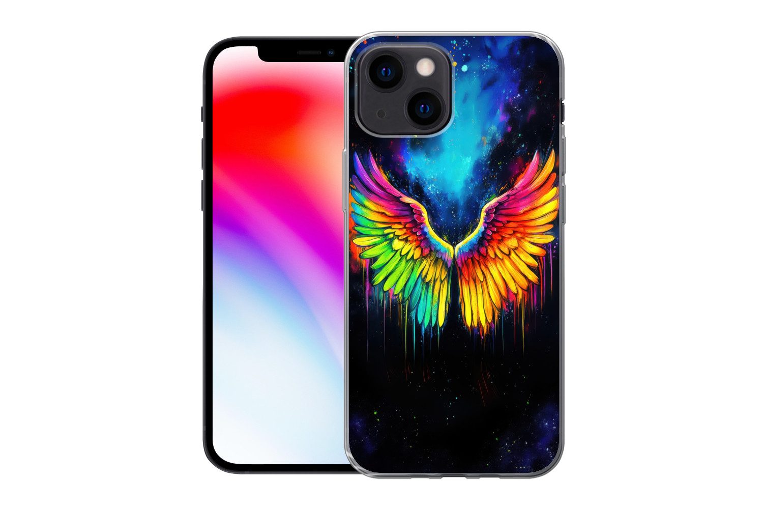 MuchoWow Handyhülle für Apple iPhone 13 mini Regenbogenfarben - Flügel - Magisch, Smartphone-Bumper, Print, Handy Schutzhülle Dünn