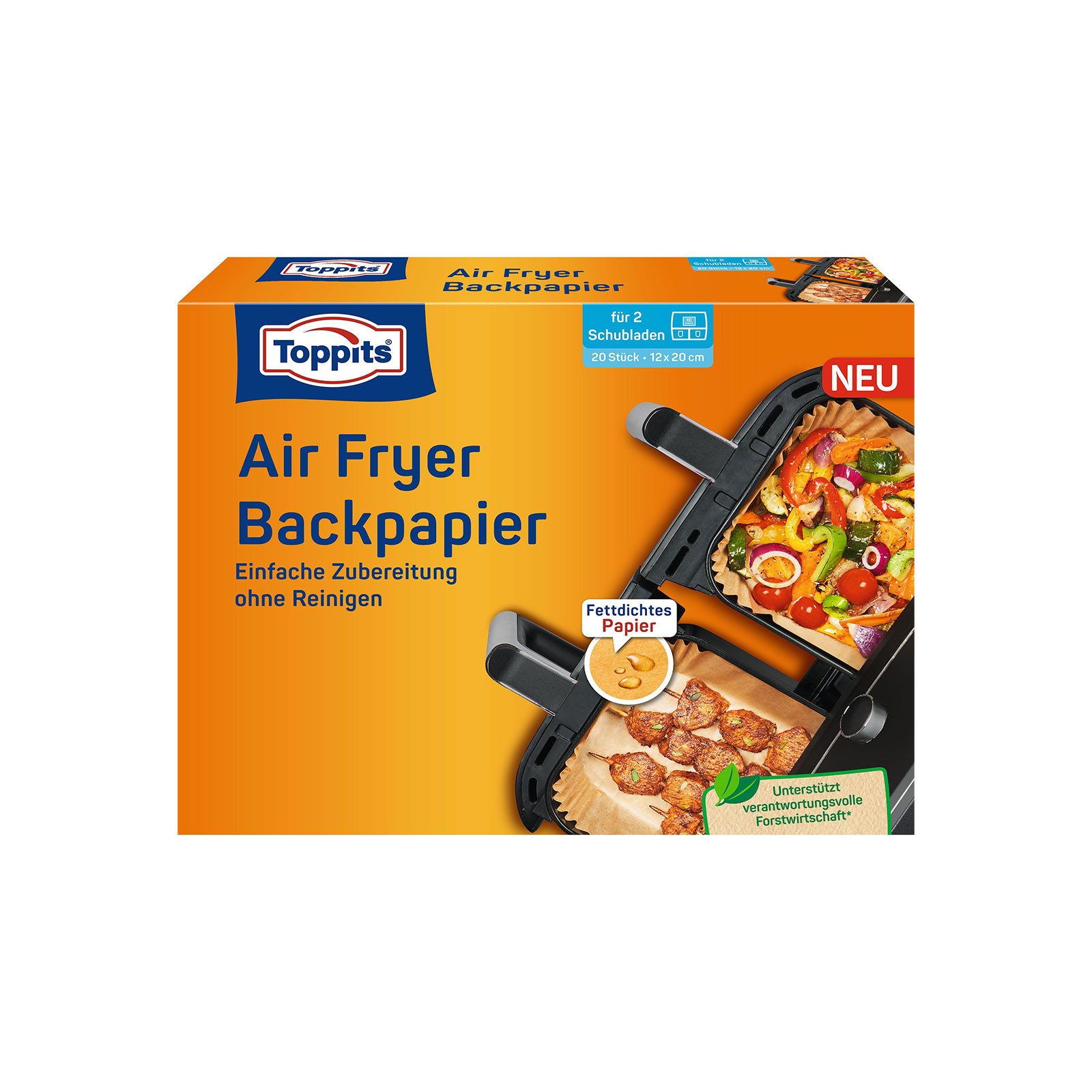 Melitta Folienbeutel Backpapier eckig 12x20 cm, Ungebleichtes Backpapier für Air Fryer und Backöfen
