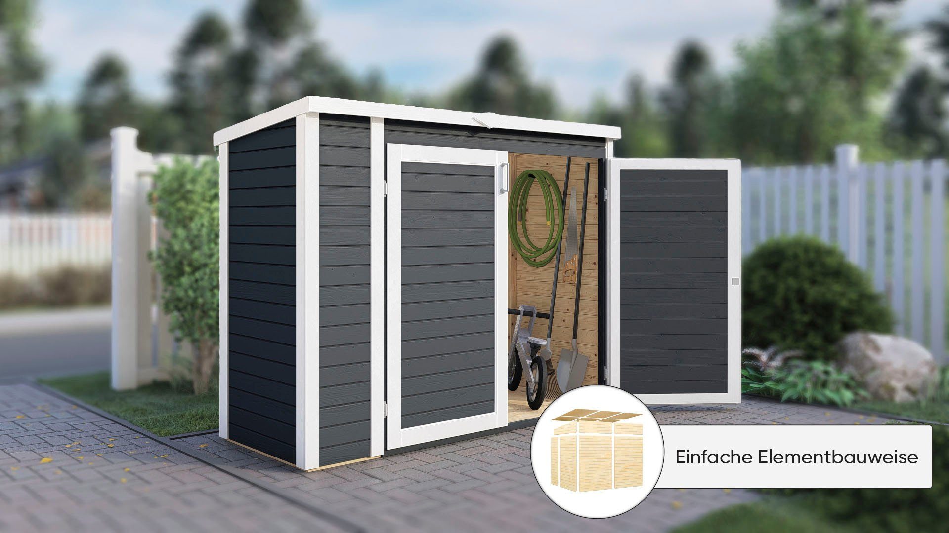 KONIFERA Mülltonnenbox Gartenschrank Multi 3 (Komplett-Set), aus Fichte, BxTxH: 200x82x163 cm