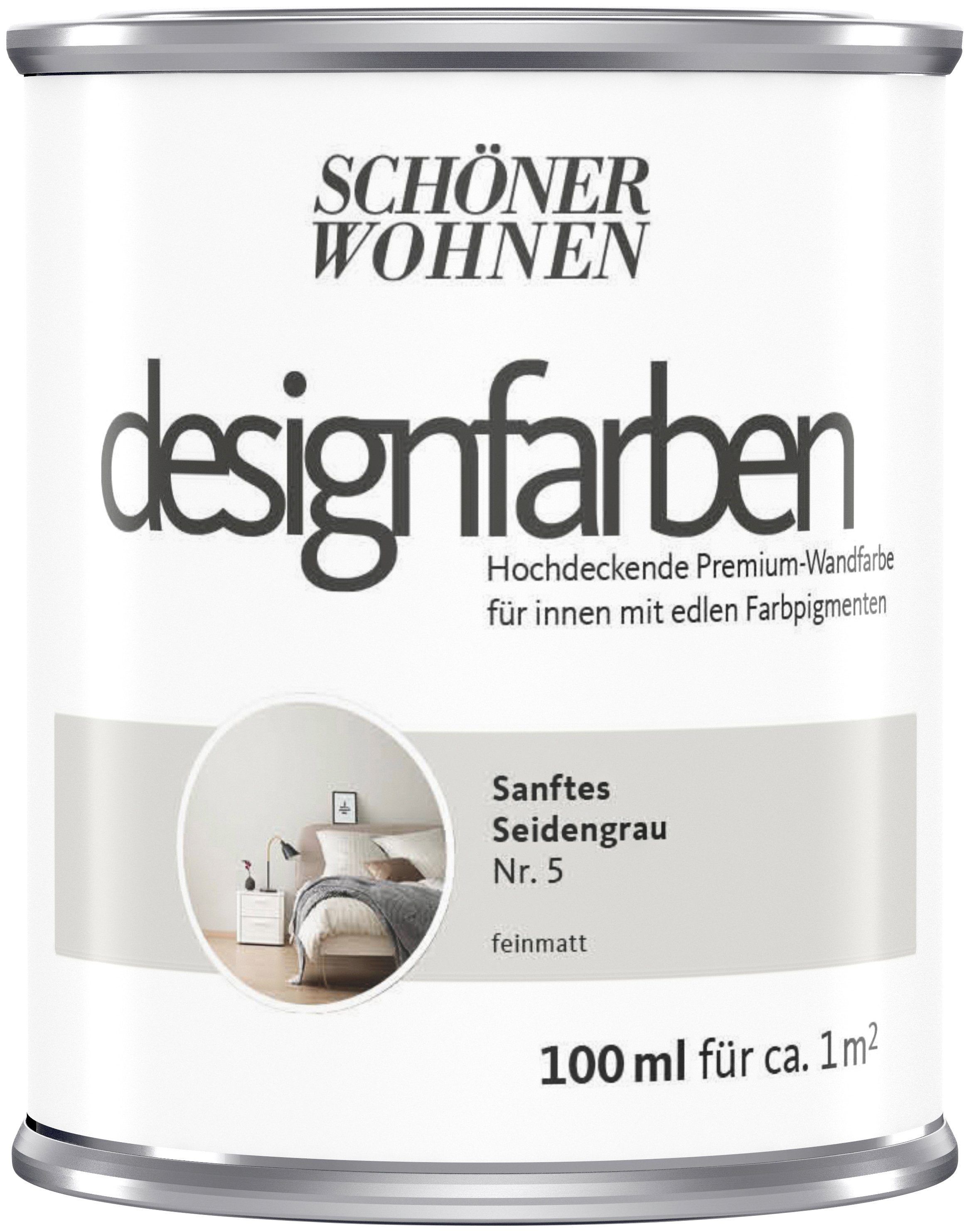 SCHÖNER WOHNEN FARBE Wand- und Deckenfarbe designfarben, hochdeckende Premium-Wandfarbe, Farbwelt grau