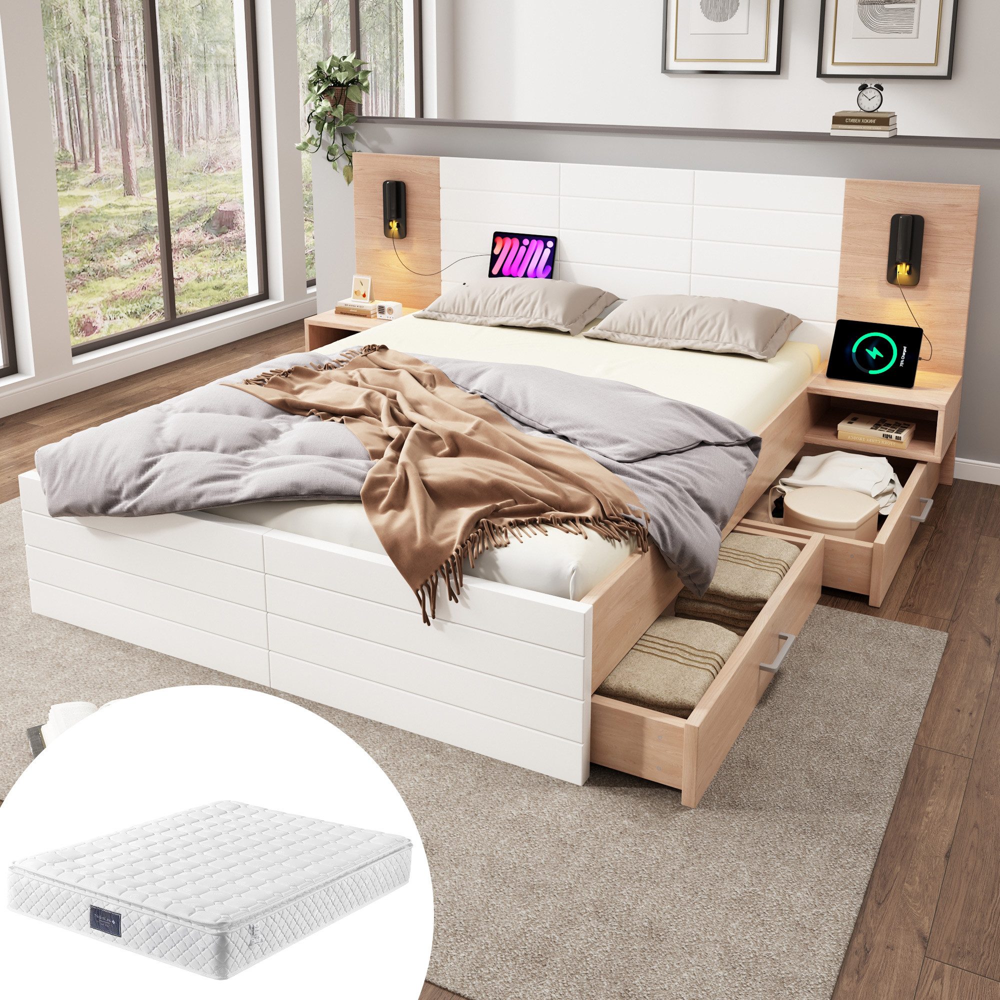 OKWISH Polsterbett Bettanlage mit Stauraum (Doppelbett, Holzbett, 2-tlg., 1 günstig online kaufen