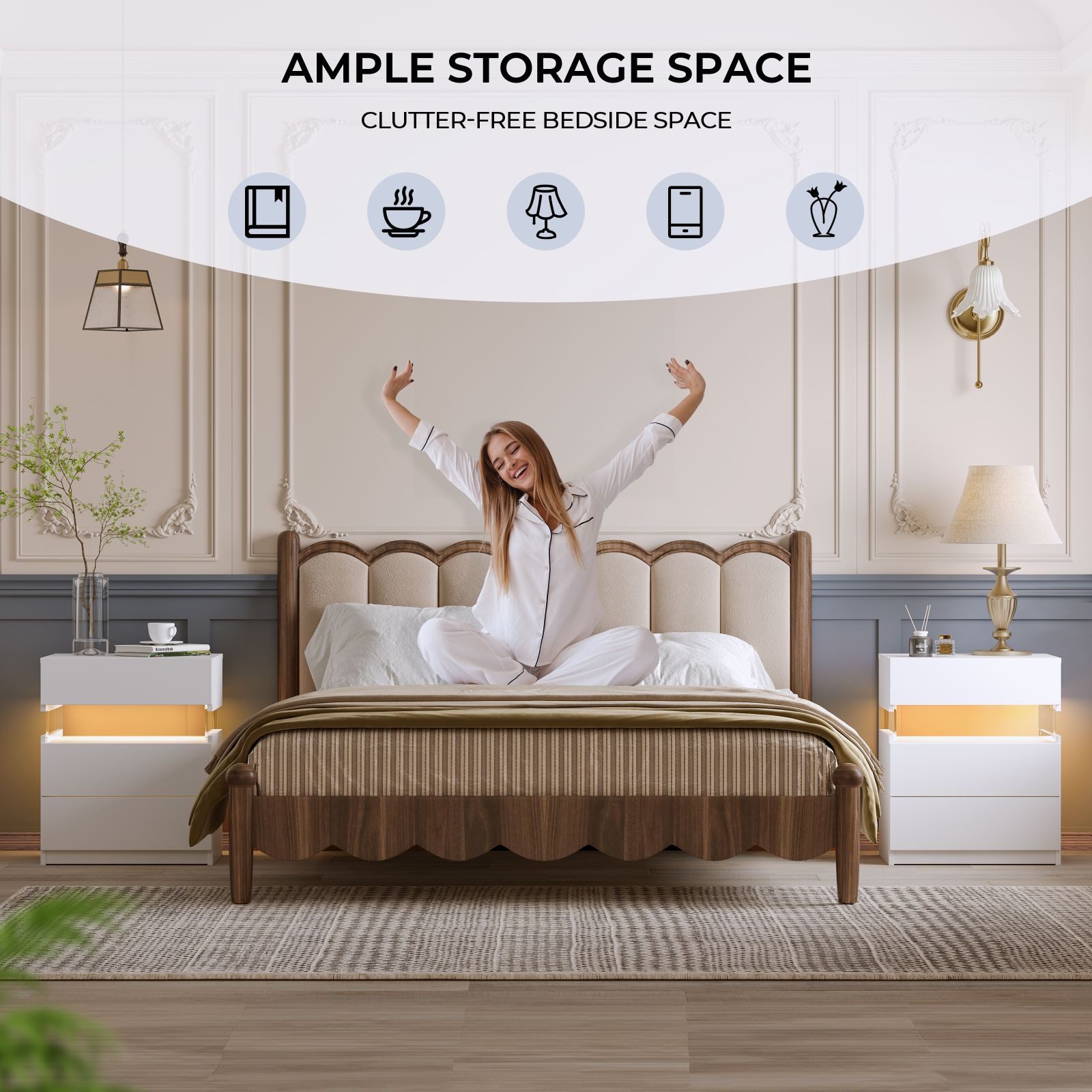 BlingBin Nachttisch LED Nachttisch mit 3 Schubladen Moderner Schlafzimmer-B günstig online kaufen