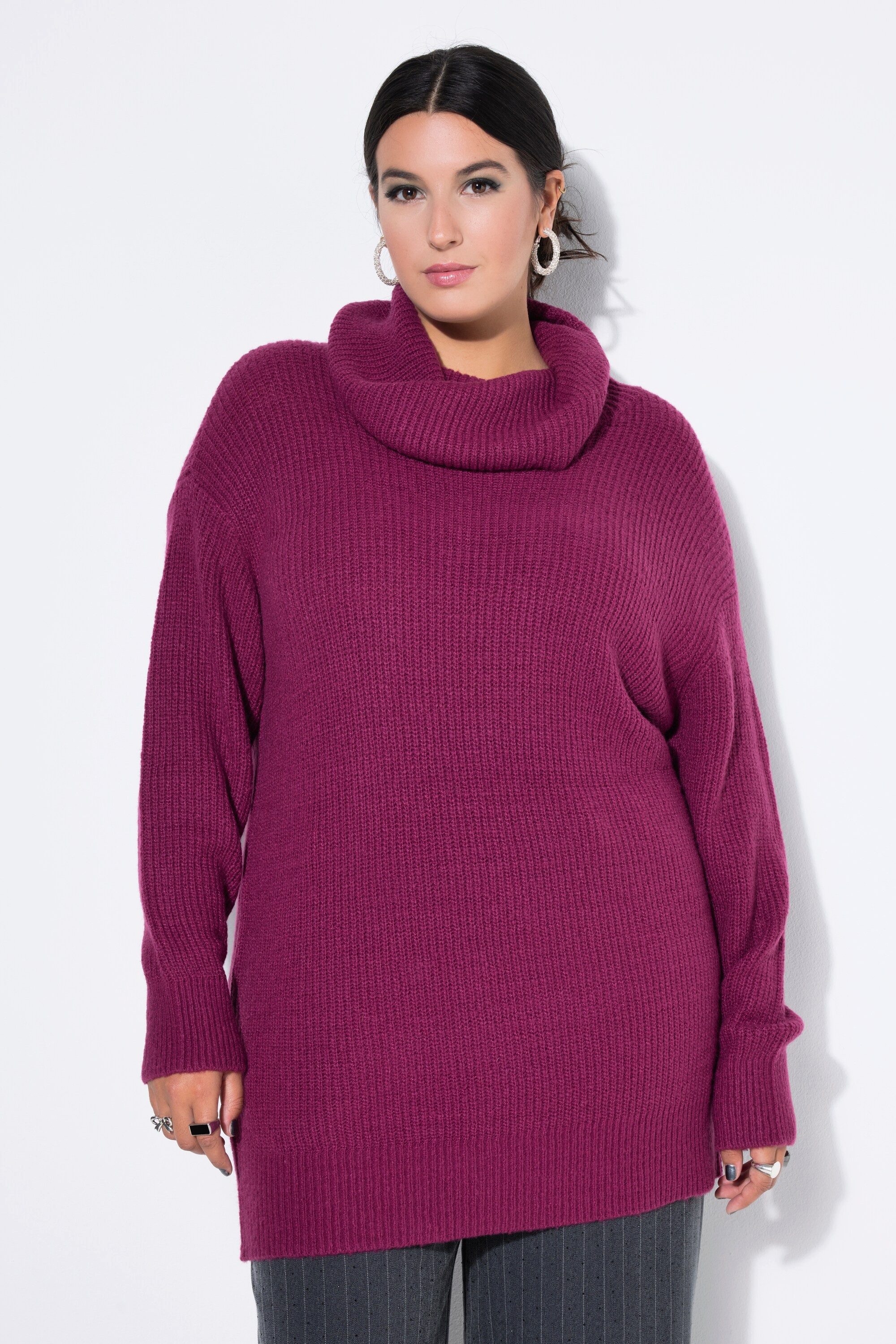 Strickpullover Pullover oversized länger geschnitten Rollkragen