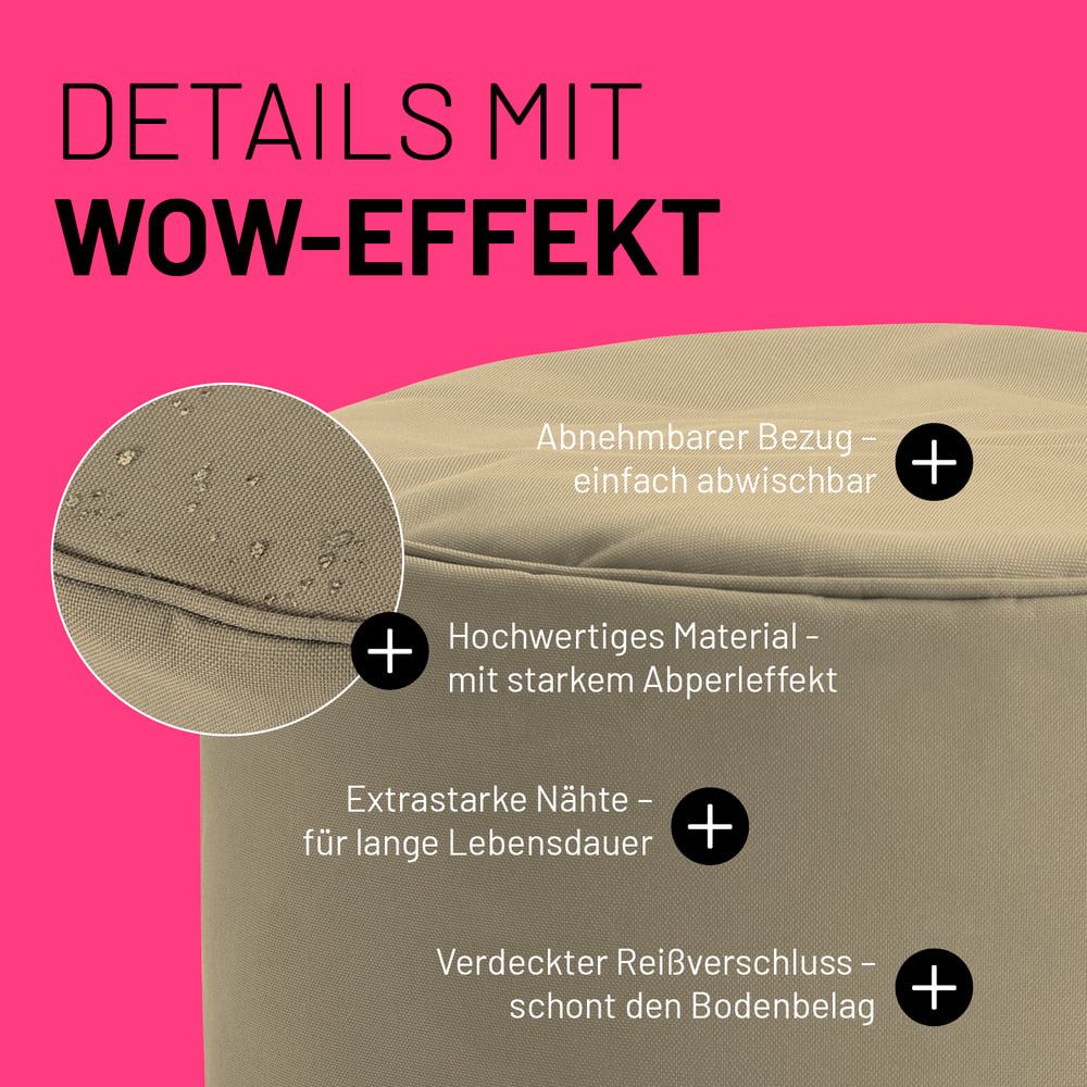 Lumaland Sitzsack Pouf 50L kompakt Hocker, Tisch, Fußsack in- & Outdoor, 25x45cm & 5 Jahre Garantie – Bild 5 von 5