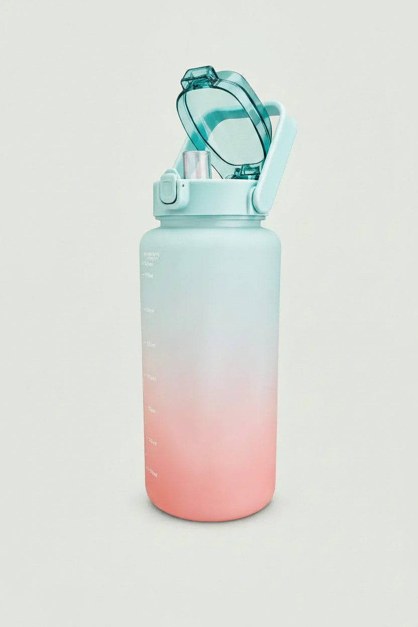 Botells Trinkflasche 2 Liter, Trinkmotivation mit Strohhalm, schöner Farbverlauf mit Henkel, auslaufsicher, BPA frei, für Camping, Reisen, Schule, Sport und Büro