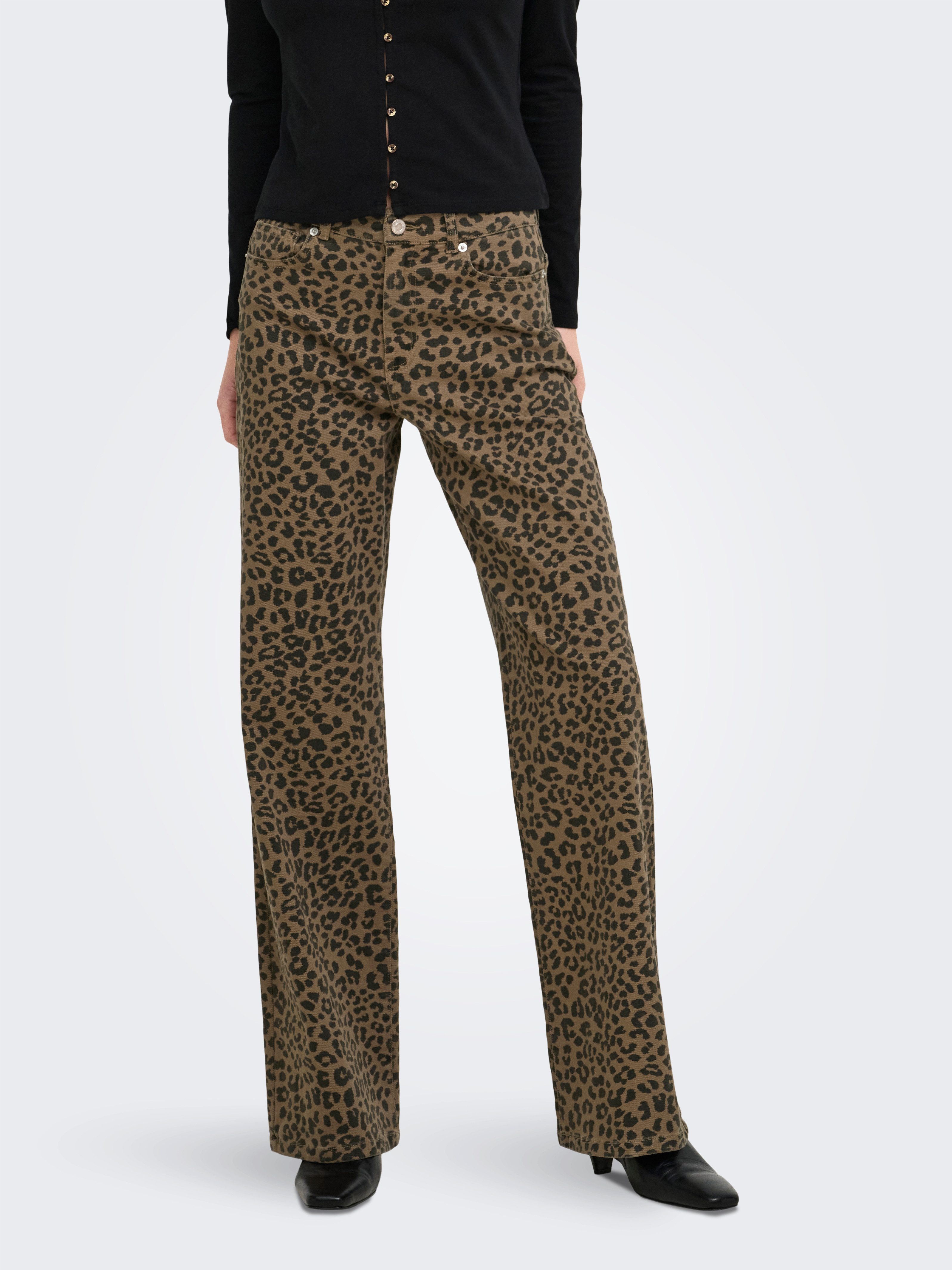 ONLY High-waist-Jeans ONLMADISON HW WIDE ANIMAL PANT PNT Baumwollmischung, wide fit, high waist