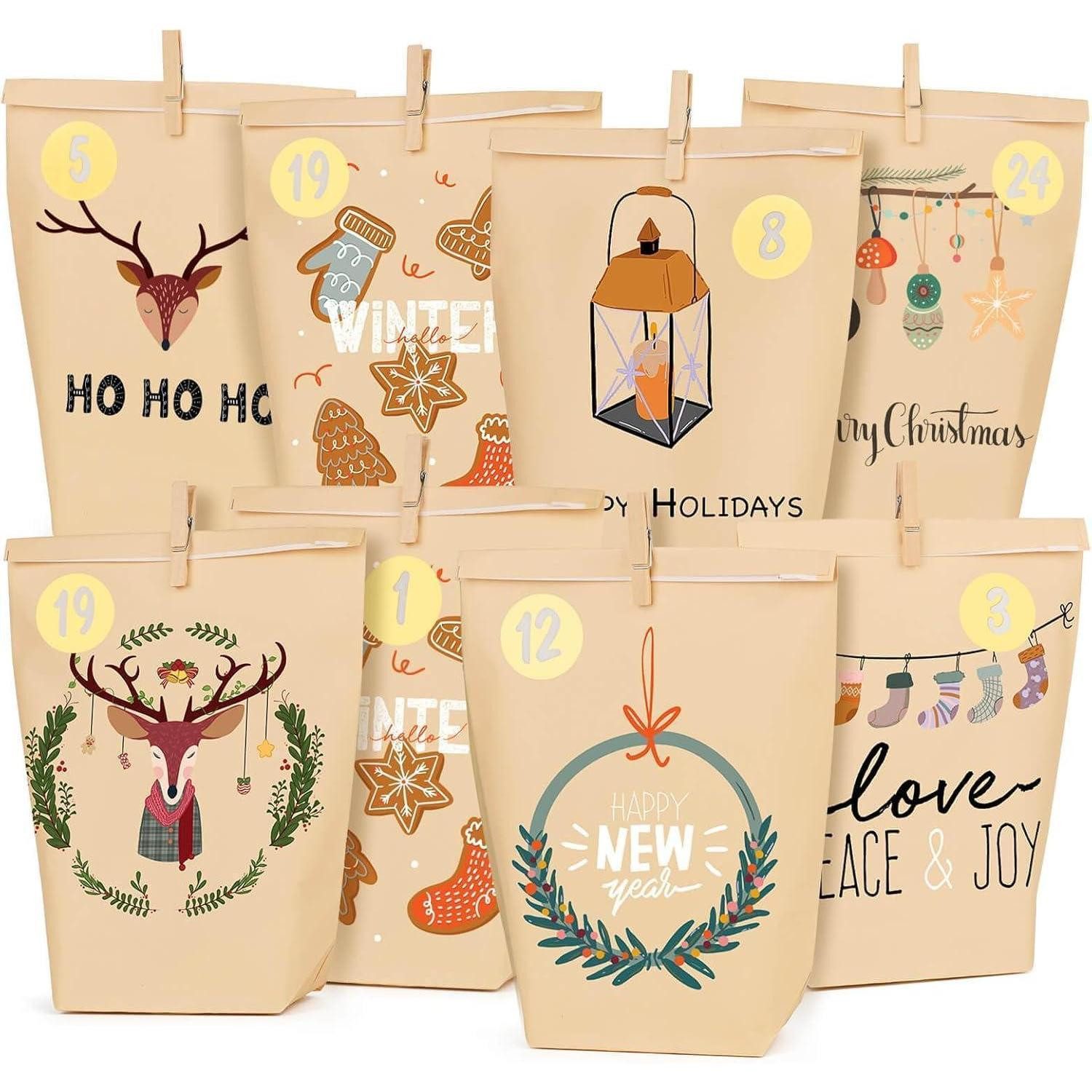 LuxusKollektion DIY-Adventskalender Adventskalender Bastelset 24 Kraftpapier Weihnachtstüten multicolor