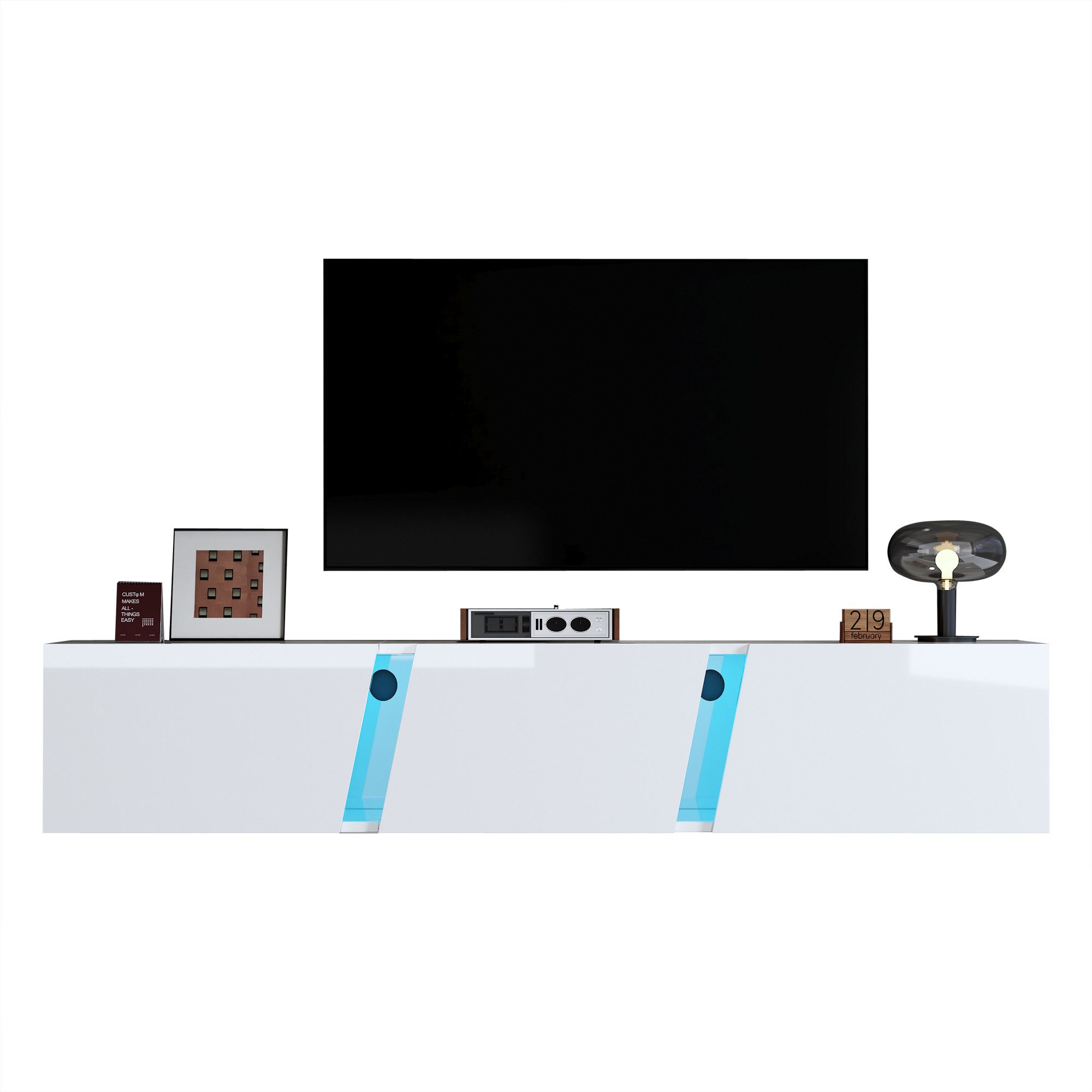 ANYSUN TV-Schrank Lowboard mit LED-Leuchten (Spar-Set, 1er set) mit 3 Schranktüren geeignet für 75-Zoll-Fernseher
