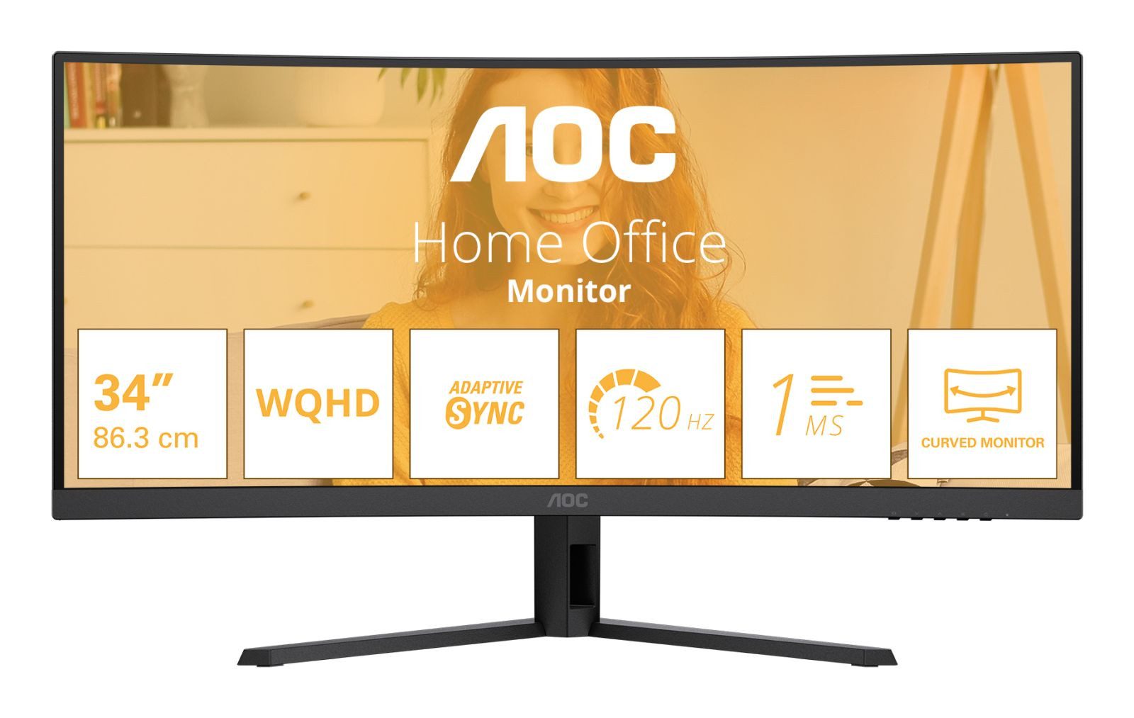AOC Basic-line CU34B3E - B3 Series - LED - gebogen - 86.36 cm (34) - 3... TFT-Monitor (3440 x 1440 px, Wide Quad HD, 4 ms Reaktionszeit, 120 Hz, VA, Curved, Lautsprecher, HDR, Kopfhörerbuchse)
