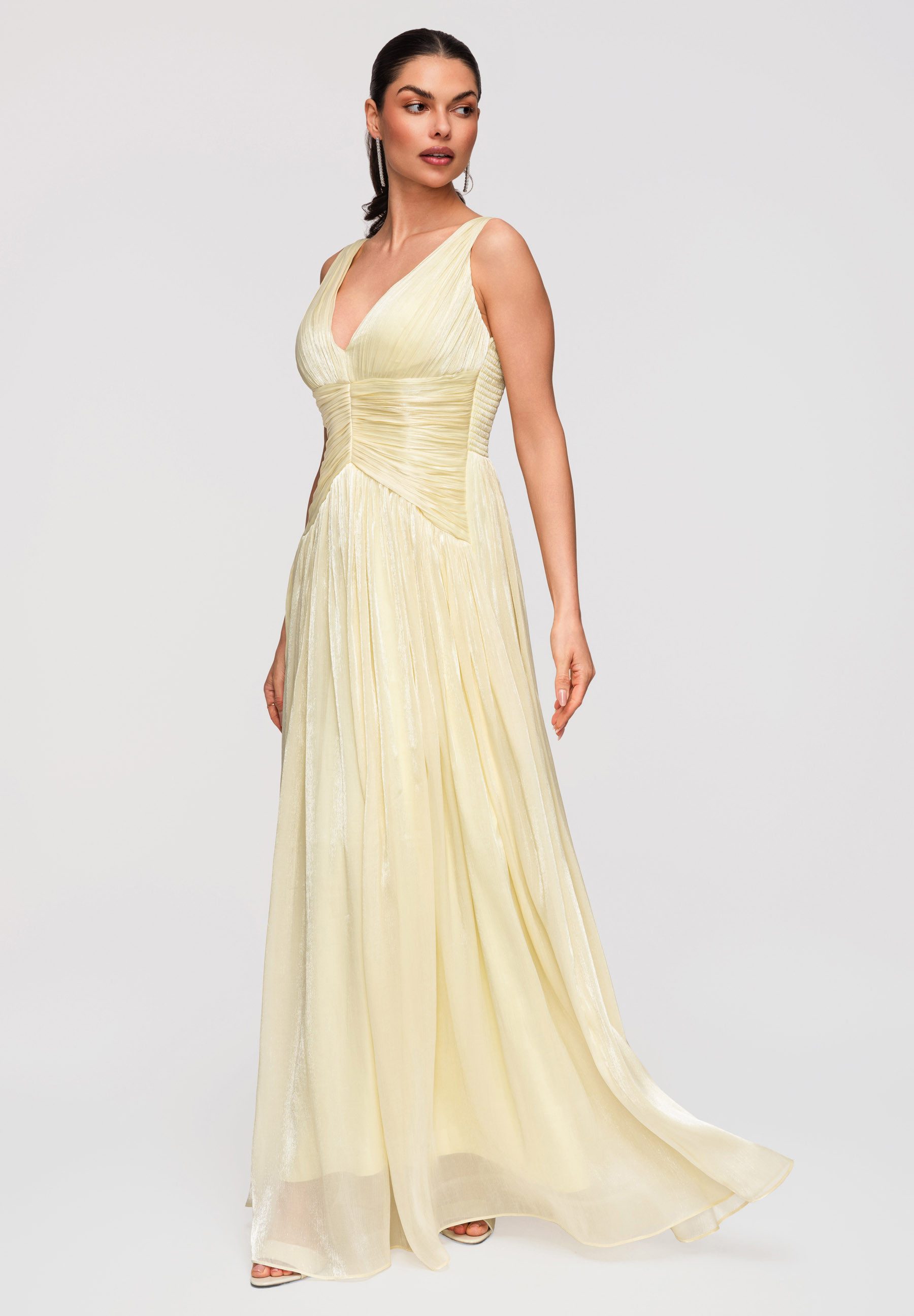 OMBRE Abendkleid Damen Abendkleid Maxi mit V-Ausschnitt Elegant Gelb S (kein Set, 1-tlg)