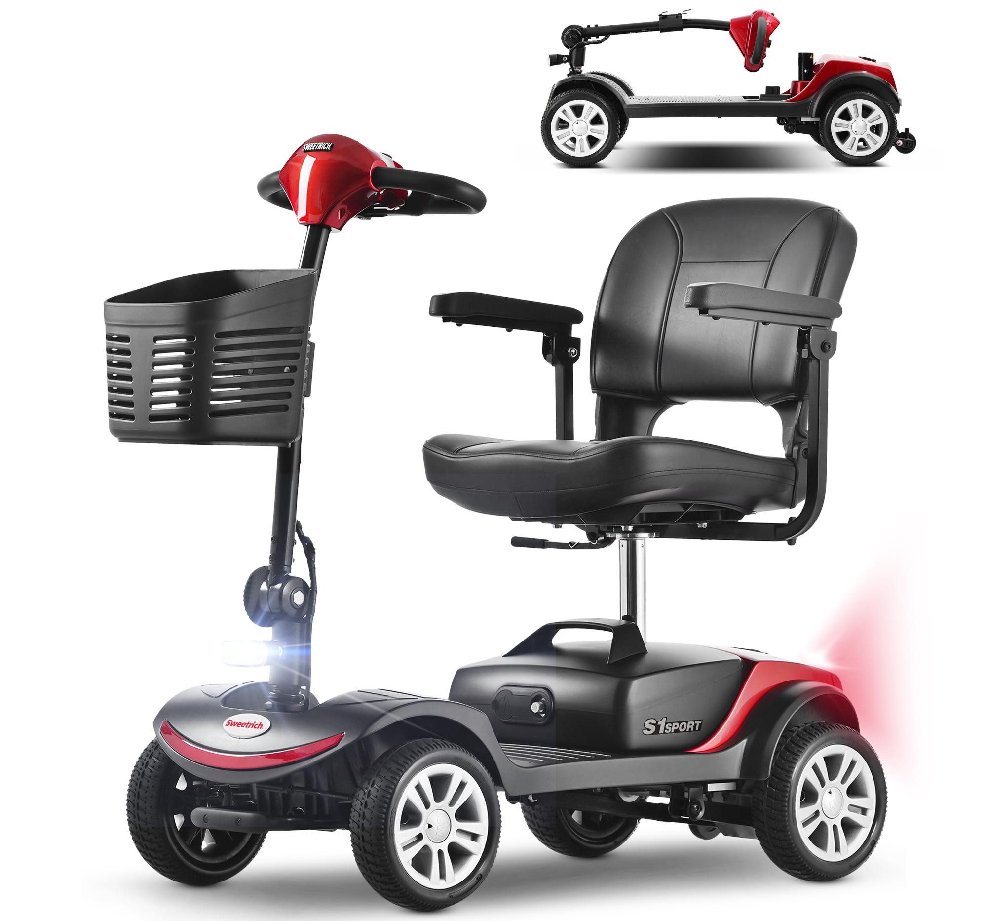 LVHOM Elektromobil faltbar Seniorenmobil, Hinter-Stoßdämpfer, 15-25 km,12Ah 4-Rad-Scooter, 300 W, 6 km/h, (136 kg Tr.Kr. mit 360° drehbarer verdickter Luxussitz + Korb + LCD-Display + verstellbare Armlehnen + E-Bremse, sensibles Anhalten, 14.5cm hohes Fahrgestell), Gesamtgewicht: 46kg