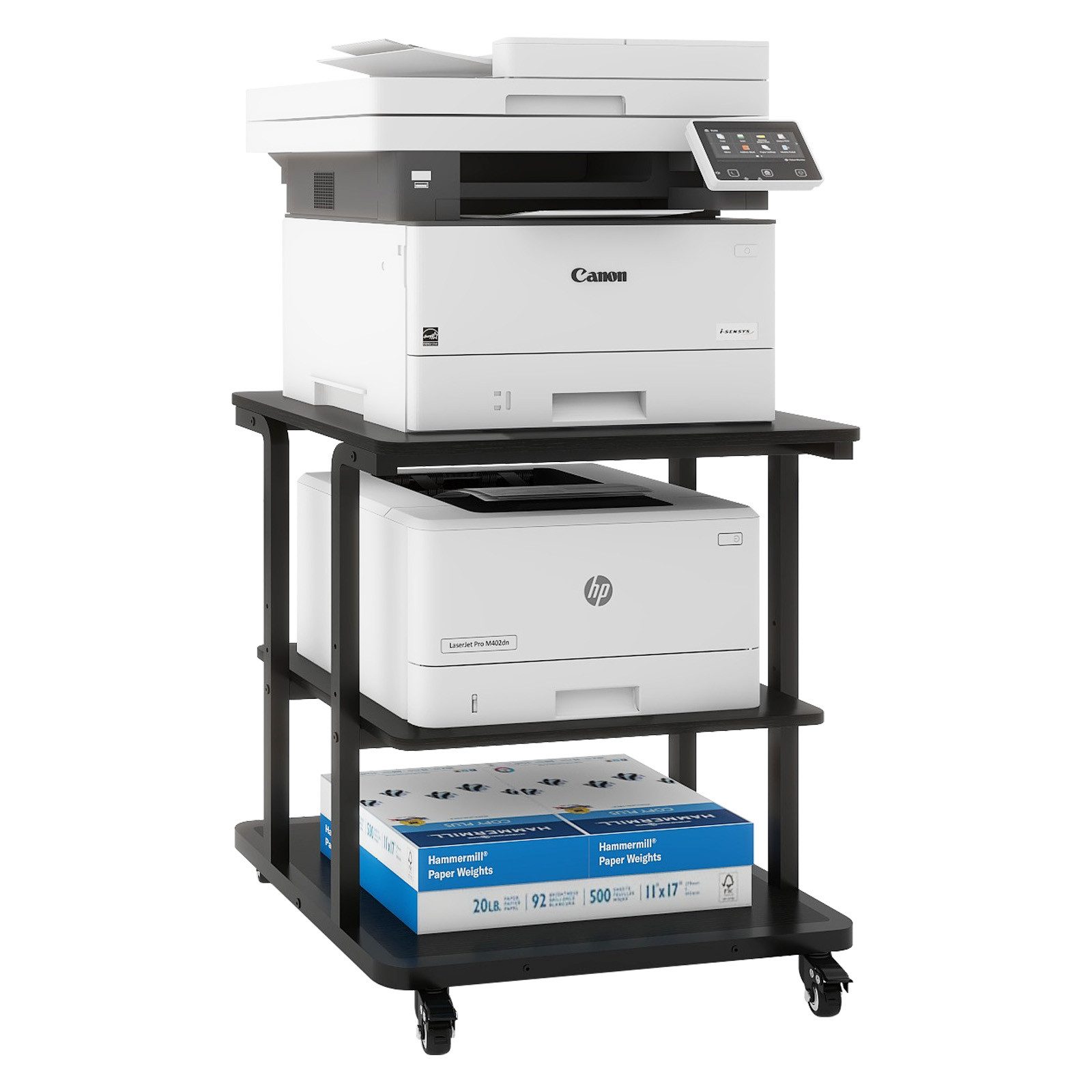 PUNCIA Druckertisch mit 3 Ebenen, Druckerständer mit Rollen – Mobiler Druckerwagen (1-St), Stabiler Mehrzwecktisch mit verstellbarer Etage, 60 × 50 × 67 cm