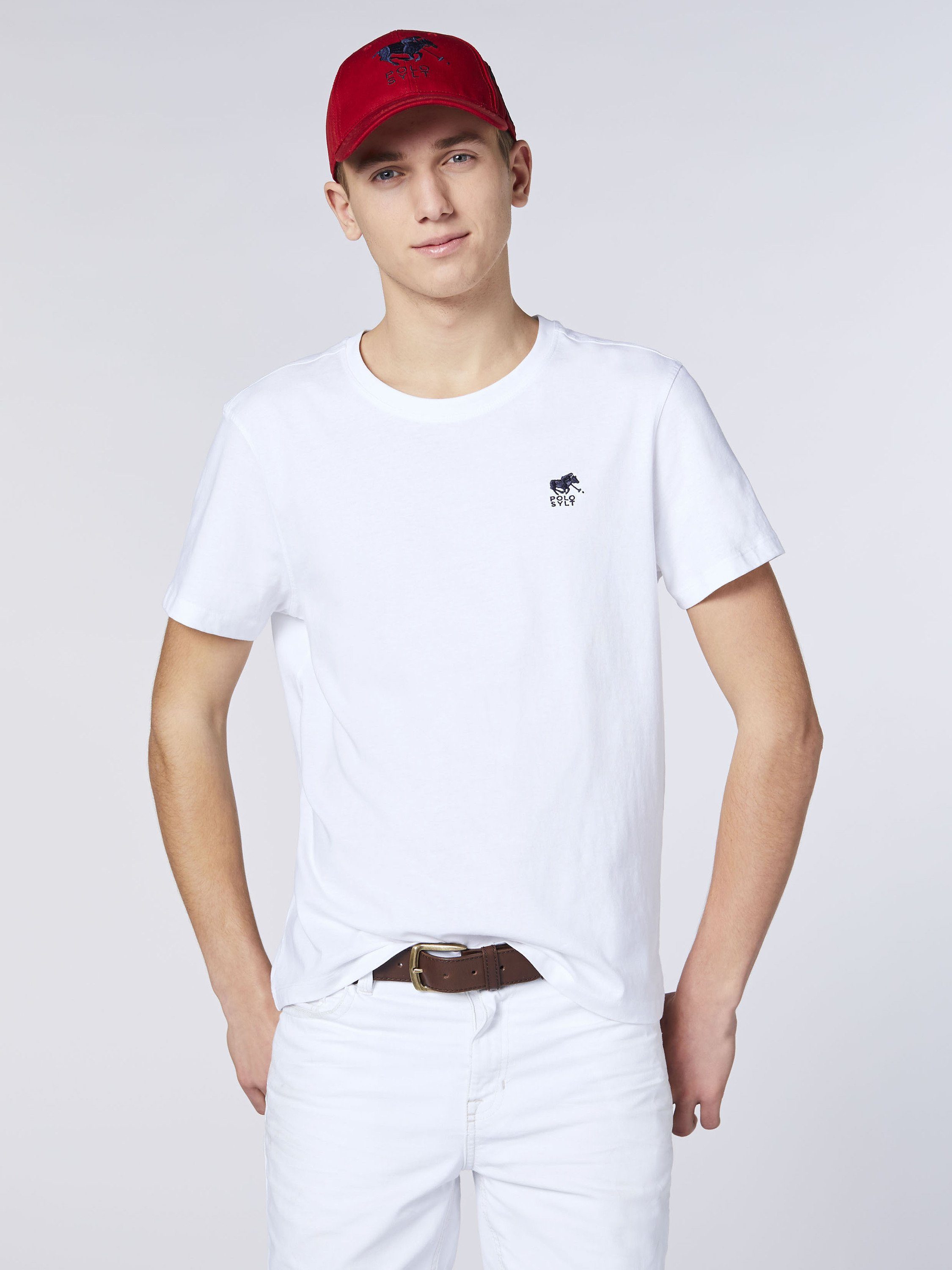 White mit Bright gesticktem T-Shirt Logo-Symbol Polo Sylt