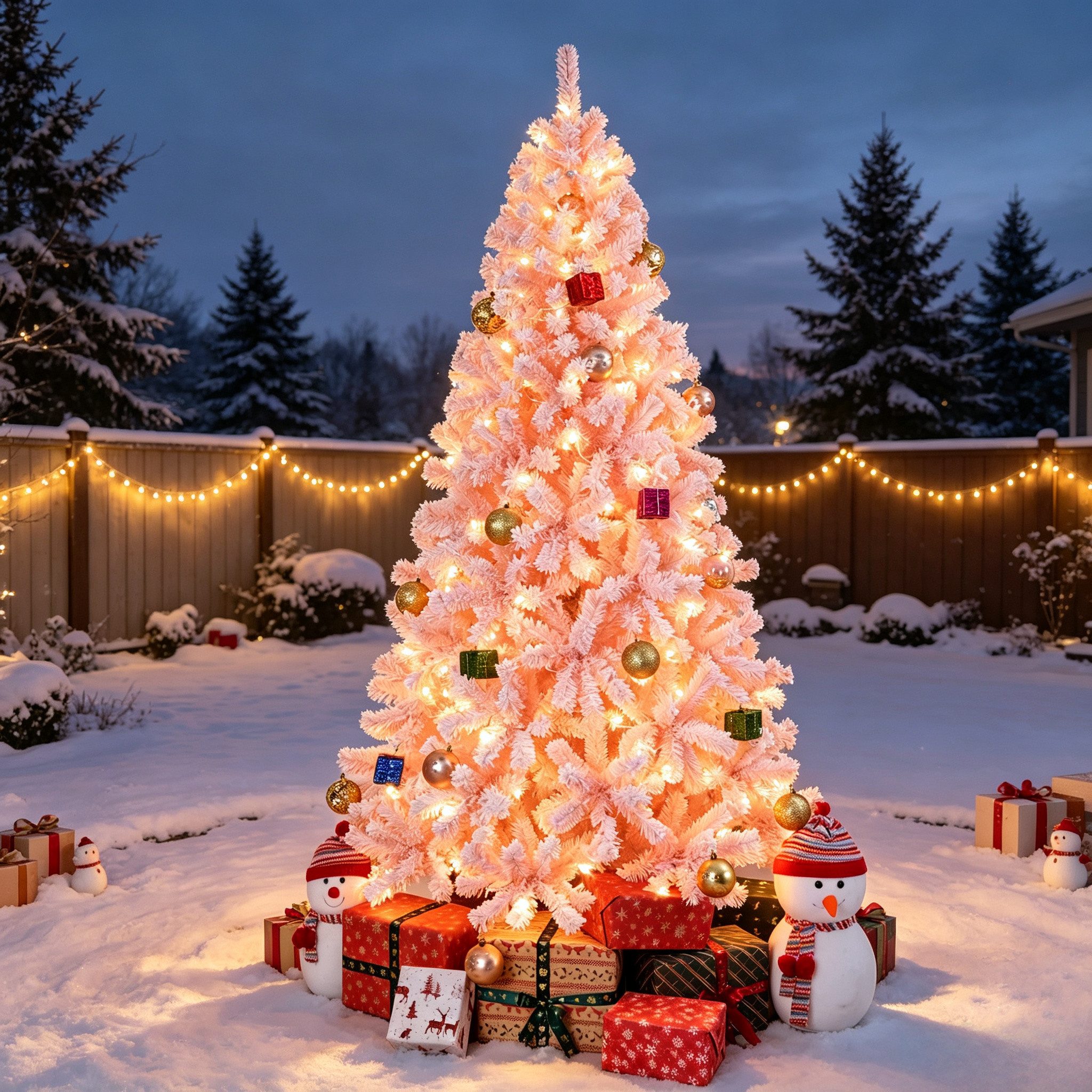 VINGLI Künstlicher Weihnachtsbaum mit Lichtern, Weihnachtsdeko mit Metallständer, für innen & Außen, 100 LEDs, Warmweiß, Batteriebetrieben, 750 Zweigspitzen, 180 cm, Rosa