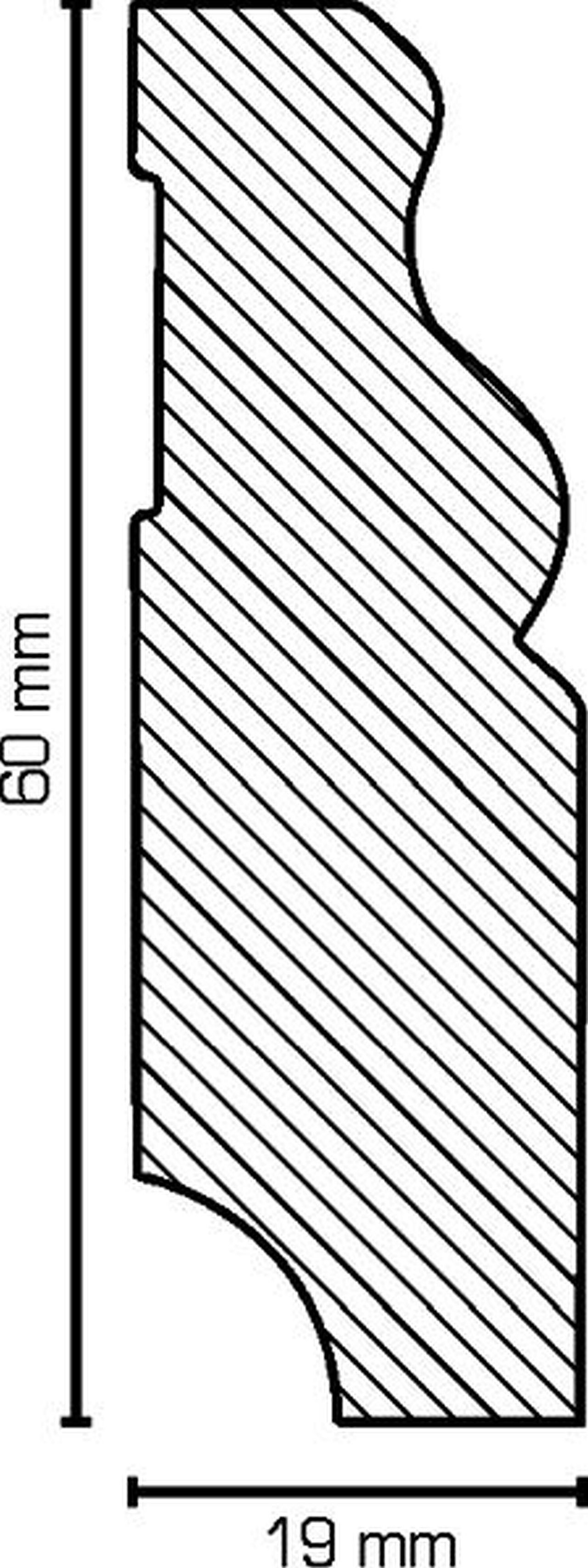 Südbrock Sockelleiste Holz lackiert 19 x 60 Fußleiste RAL 9016 Hamburger Profil, L: 250 cm, H: 6 cm, 1-St.